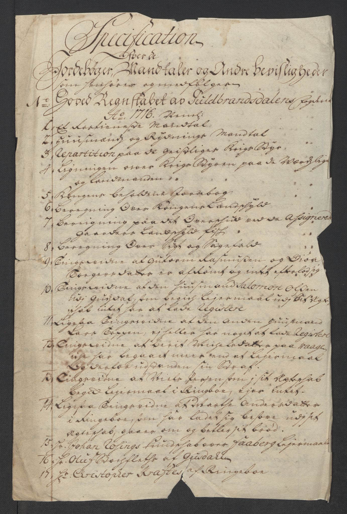 Rentekammeret inntil 1814, Reviderte regnskaper, Fogderegnskap, RA/EA-4092/R17/L1186: Fogderegnskap Gudbrandsdal, 1716, p. 10