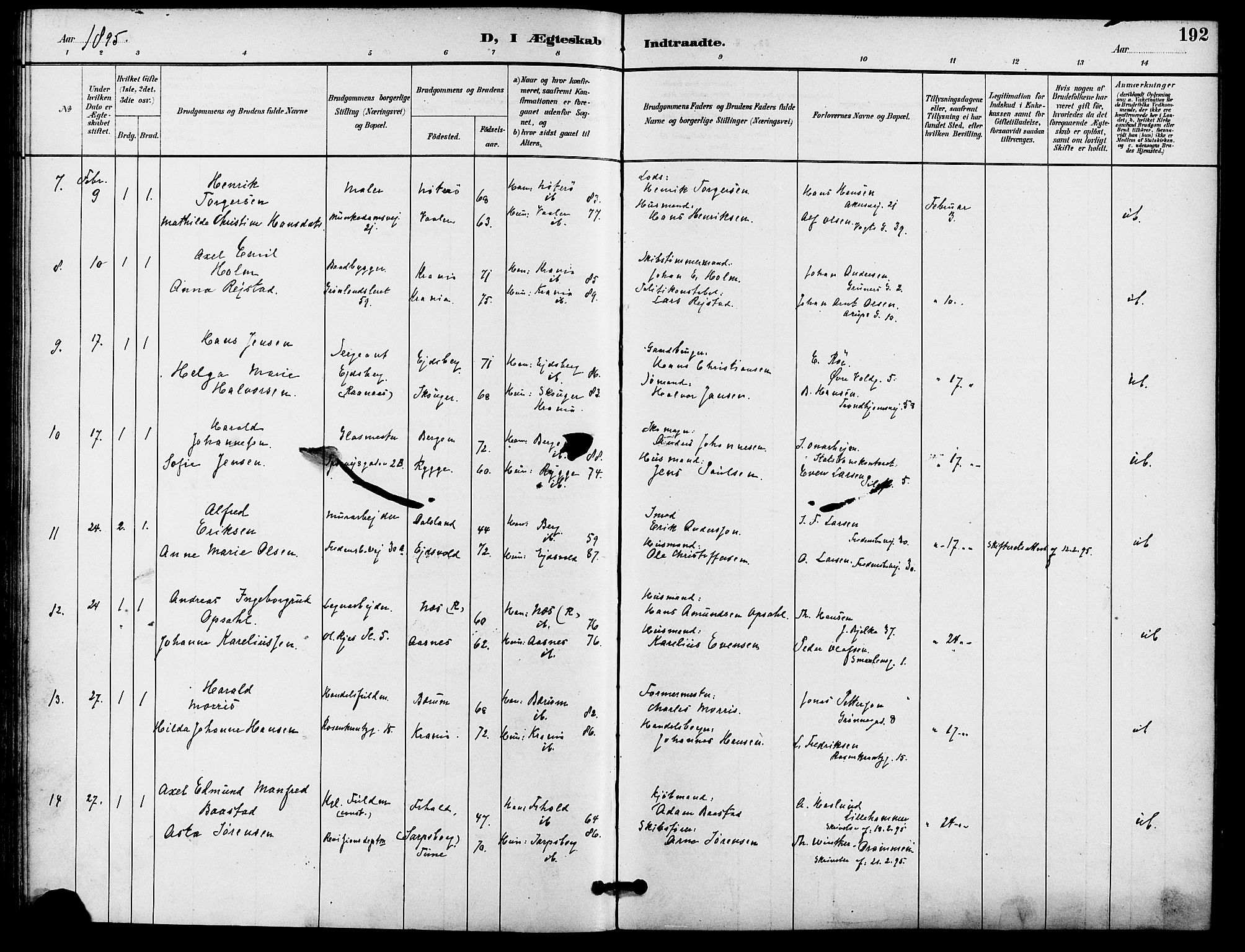 Gamle Aker prestekontor Kirkebøker, SAO/A-10617a/F/L0009: Parish register (official) no. 9, 1890-1898, p. 192