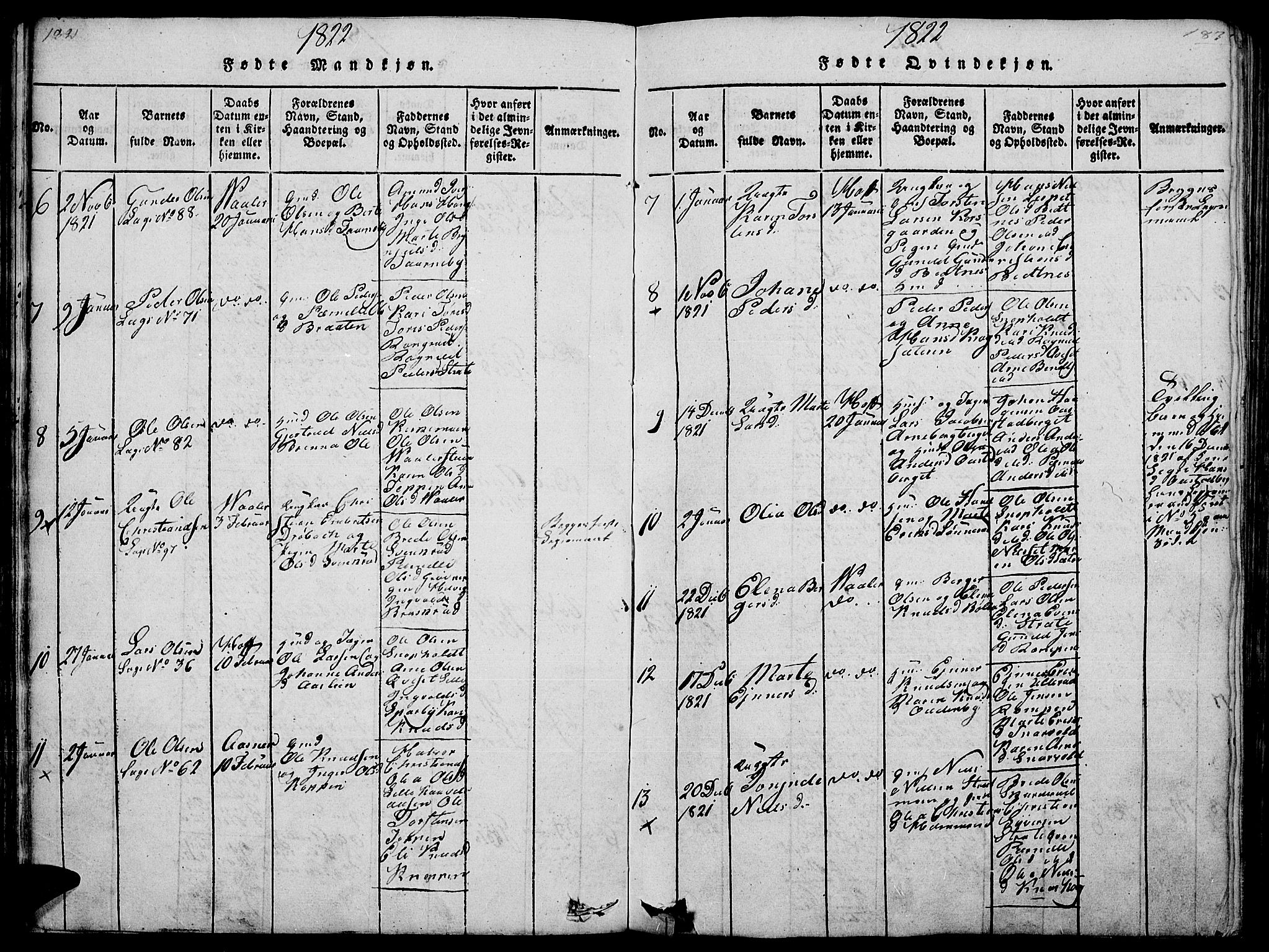 Hof prestekontor, AV/SAH-PREST-038/H/Ha/Haa/L0005: Parish register (official) no. 5, 1816-1822, p. 182-183