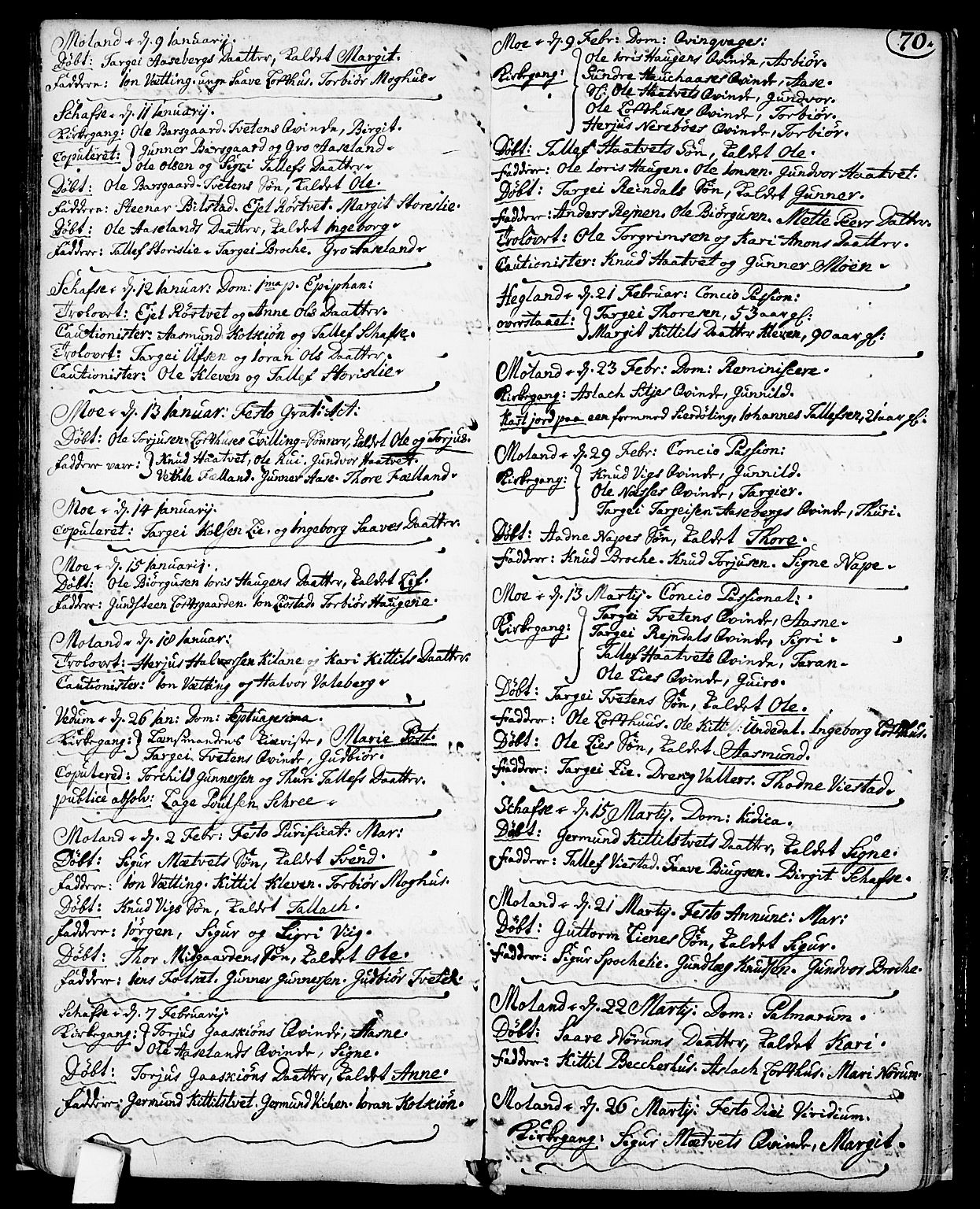 Fyresdal kirkebøker, AV/SAKO-A-263/F/Fa/L0001: Parish register (official) no. I 1, 1724-1748, p. 70
