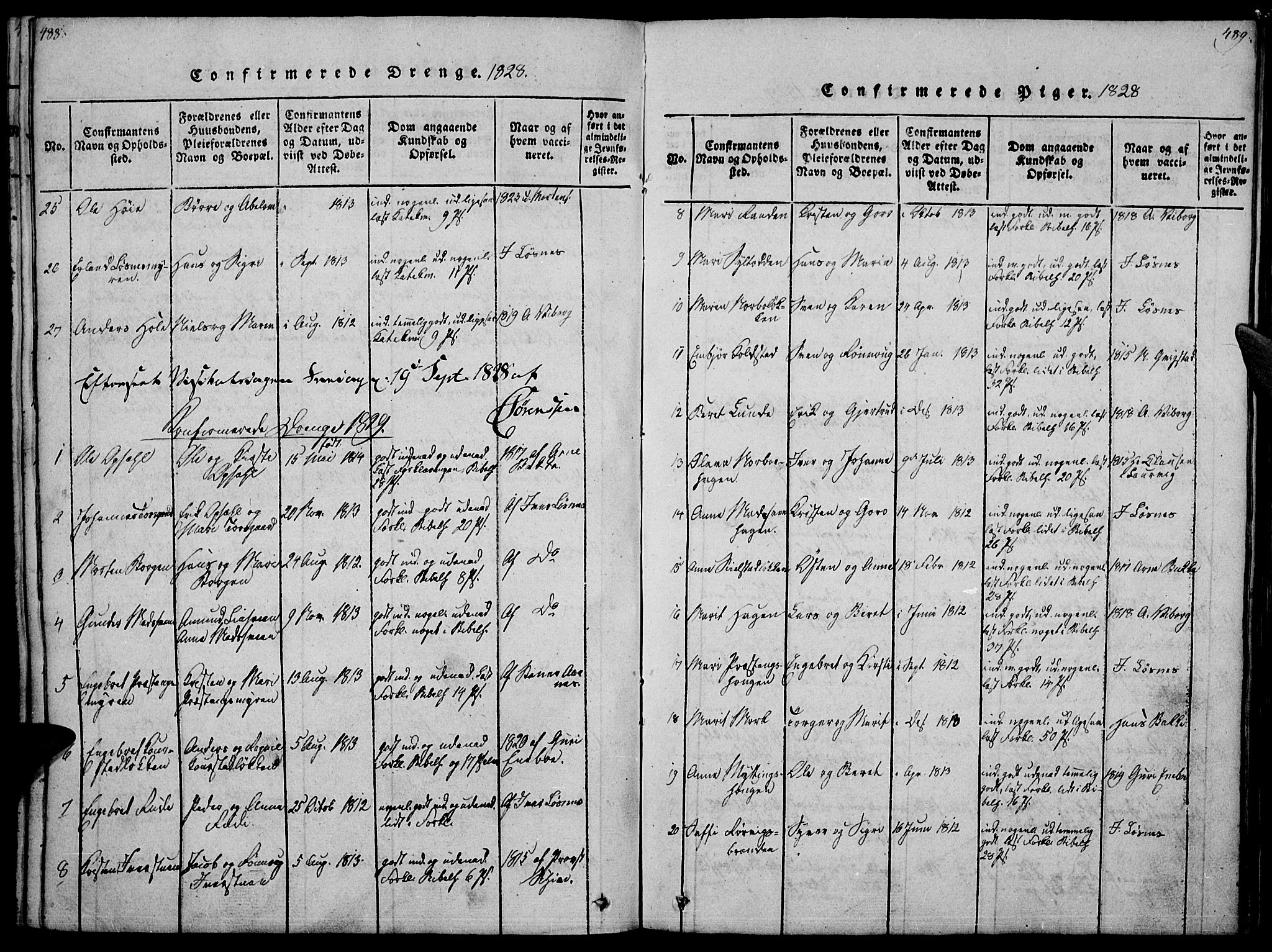 Ringebu prestekontor, SAH/PREST-082/H/Ha/Haa/L0004: Parish register (official) no. 4, 1821-1839, p. 488-489