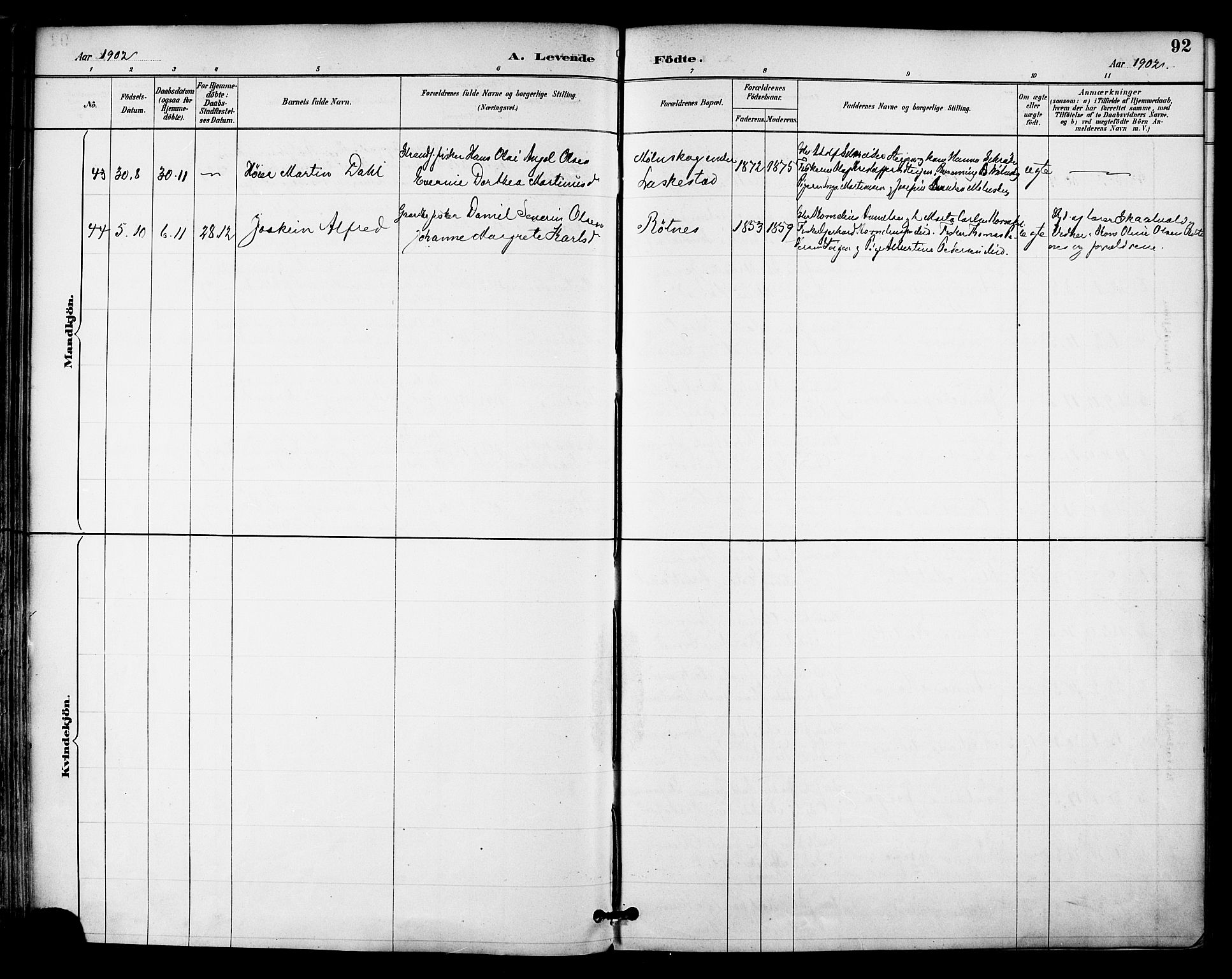 Ministerialprotokoller, klokkerbøker og fødselsregistre - Nordland, SAT/A-1459/855/L0803: Parish register (official) no. 855A11, 1887-1905, p. 92
