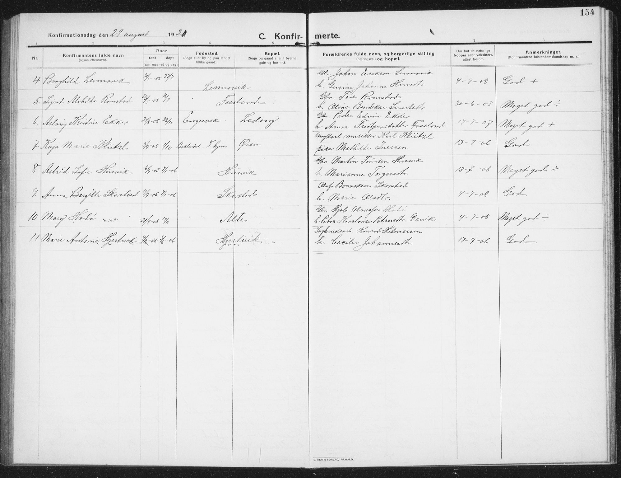 Ministerialprotokoller, klokkerbøker og fødselsregistre - Nord-Trøndelag, SAT/A-1458/774/L0630: Parish register (copy) no. 774C01, 1910-1934, p. 154