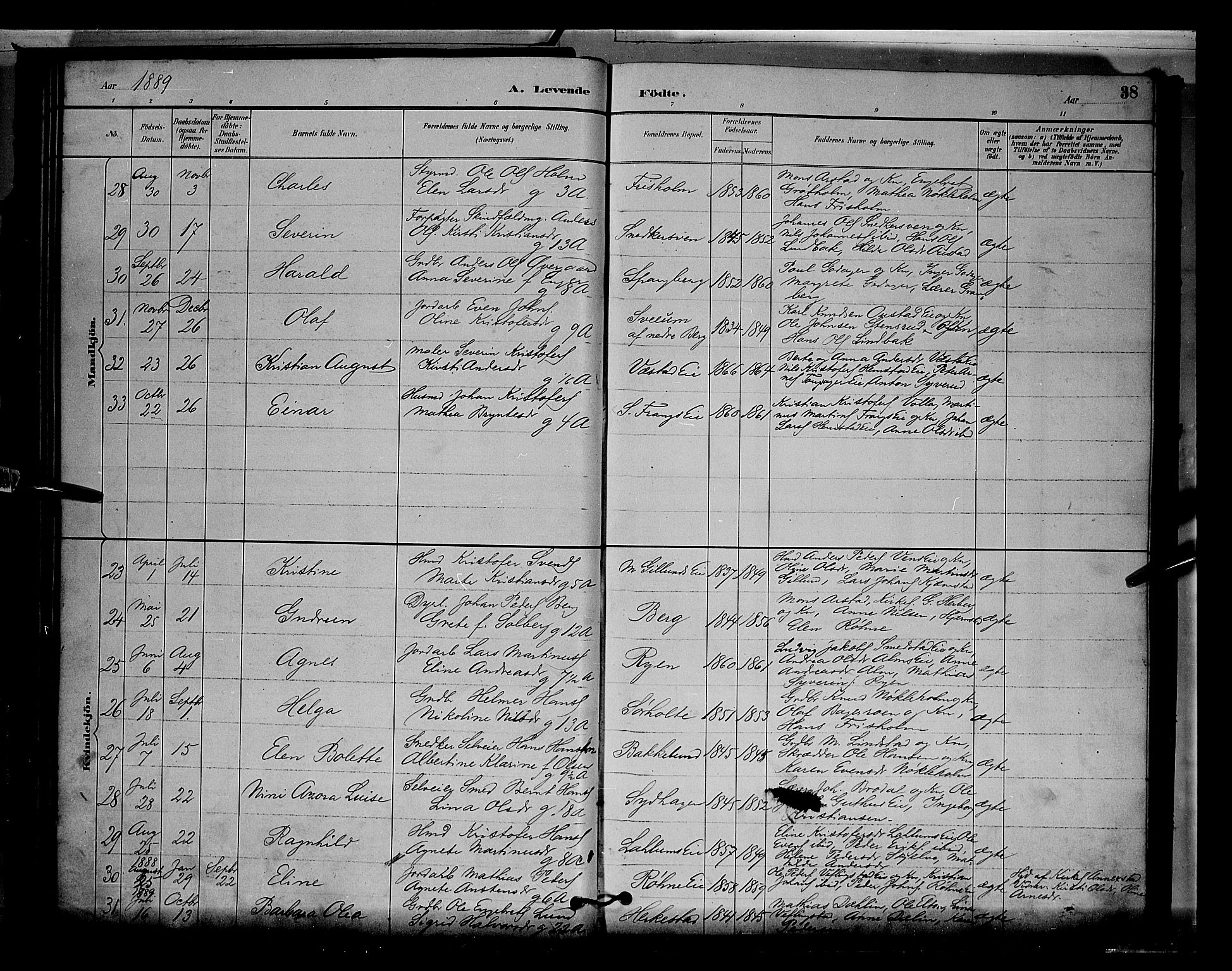 Stange prestekontor, AV/SAH-PREST-002/L/L0009: Parish register (copy) no. 9, 1883-1899, p. 38