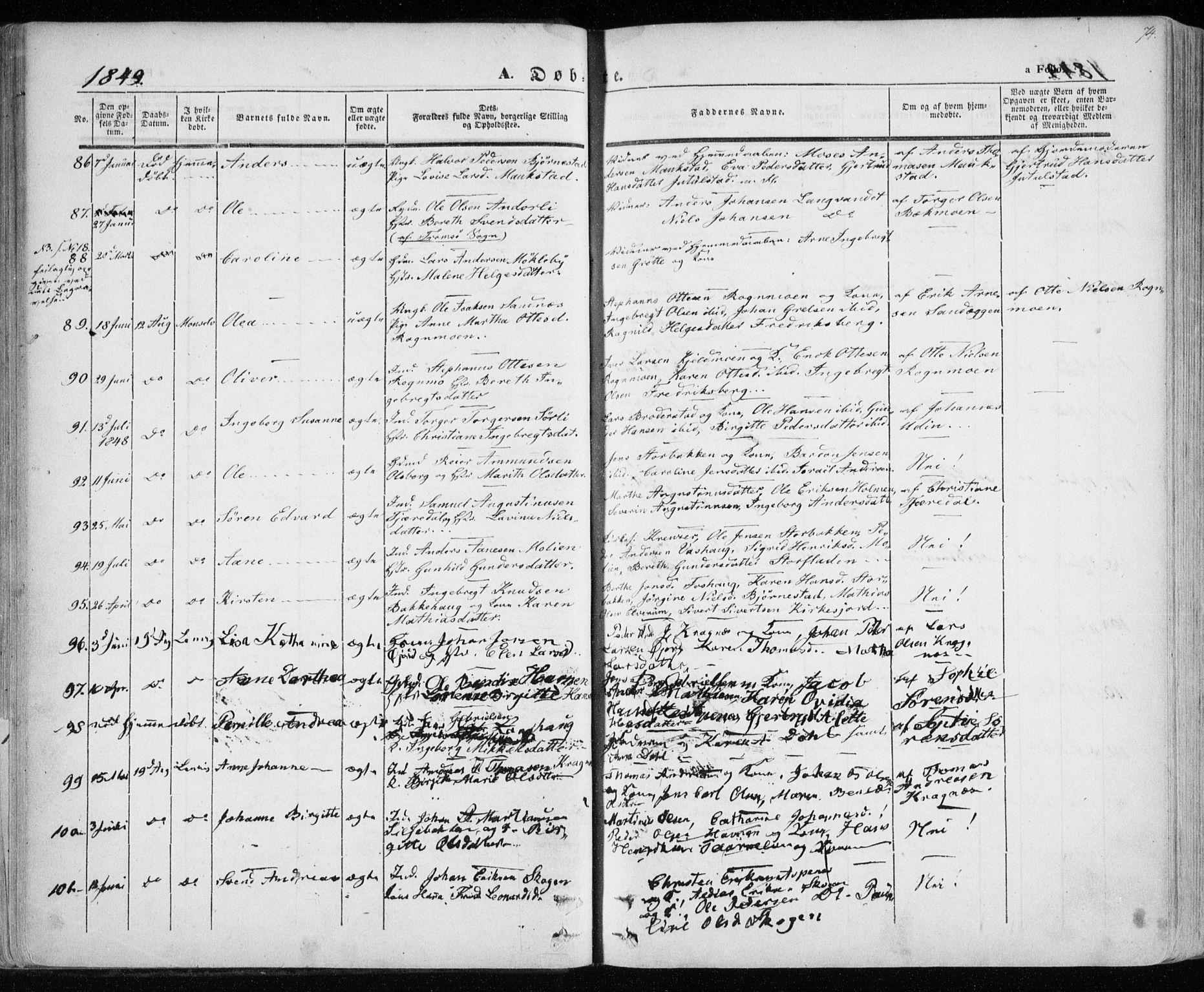 Lenvik sokneprestembete, SATØ/S-1310/H/Ha/Haa/L0006kirke: Parish register (official) no. 6, 1845-1854, p. 74