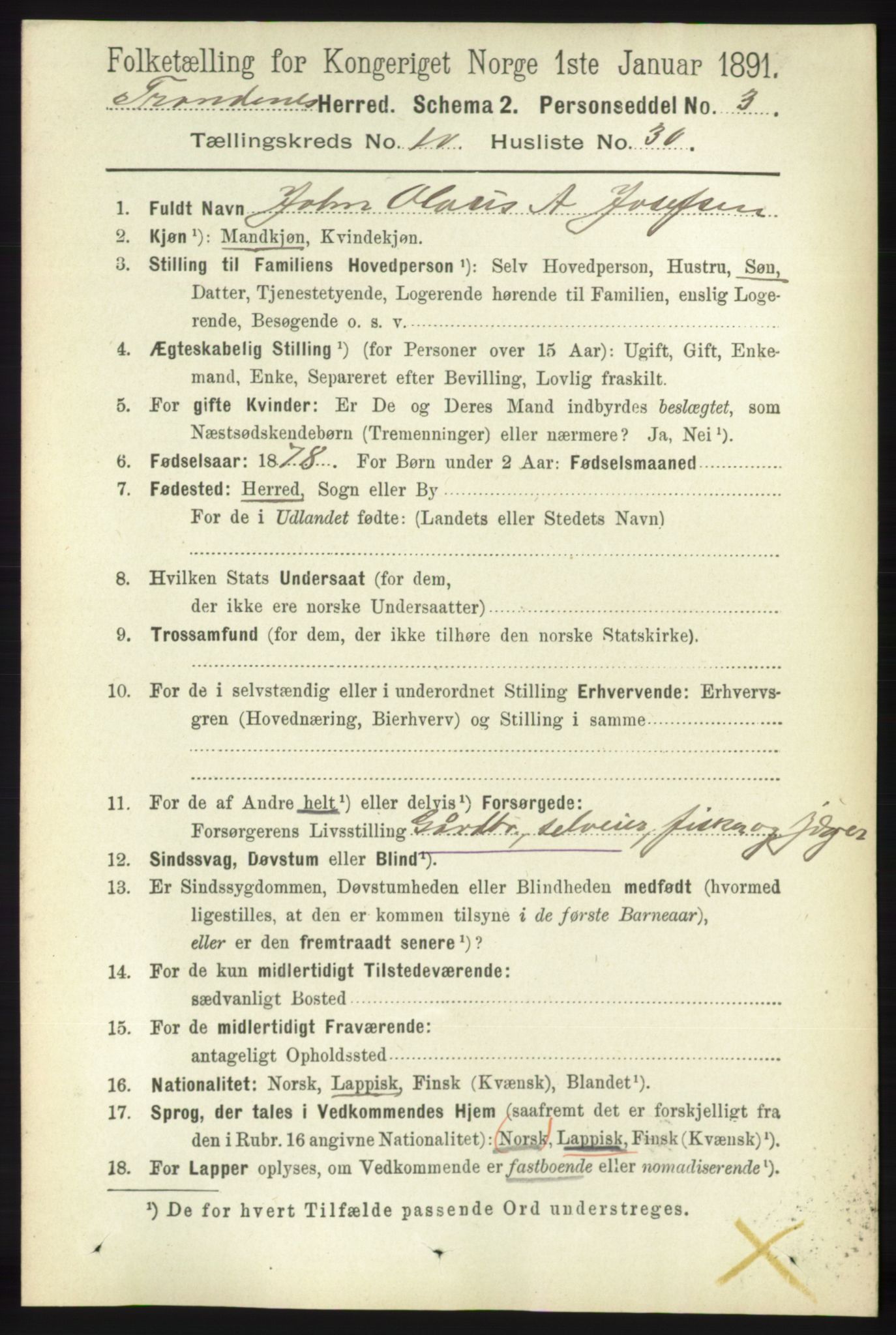 RA, 1891 census for 1914 Trondenes, 1891, p. 7702