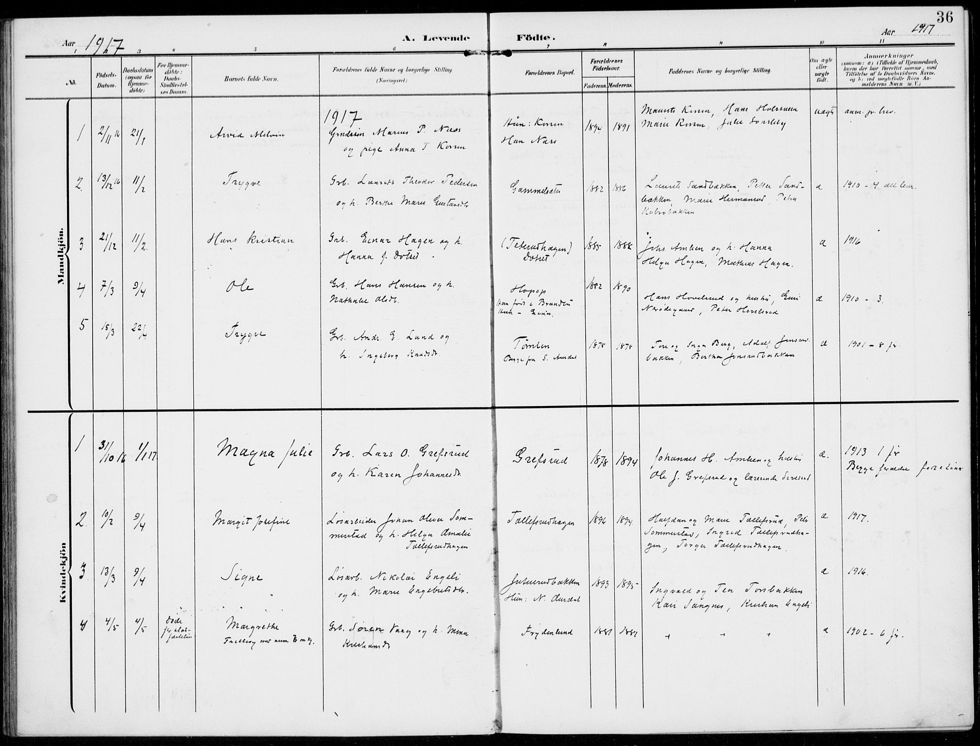 Kolbu prestekontor, SAH/PREST-110/H/Ha/Haa/L0001: Parish register (official) no. 1, 1907-1923, p. 36