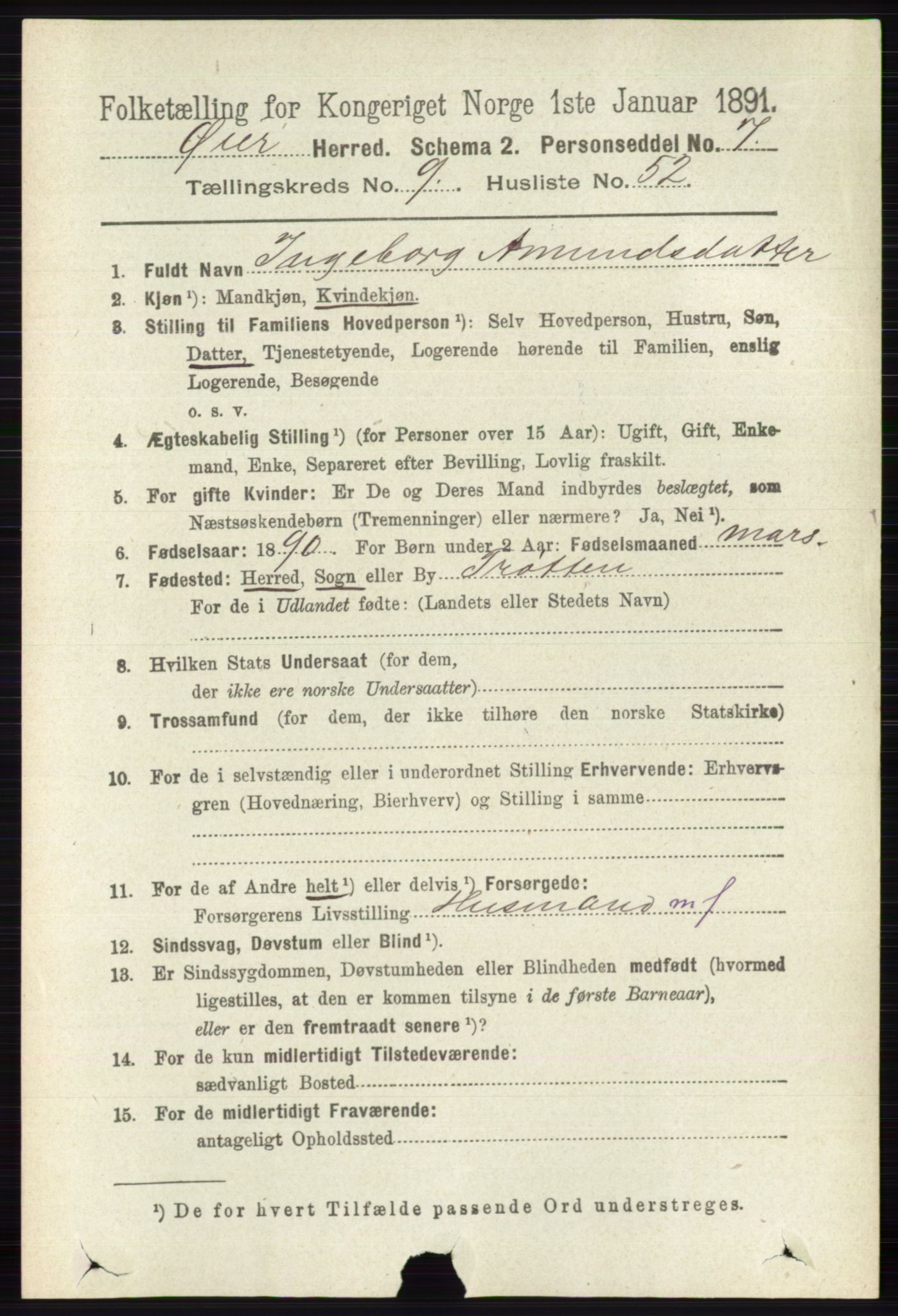 RA, 1891 census for 0521 Øyer, 1891, p. 3412