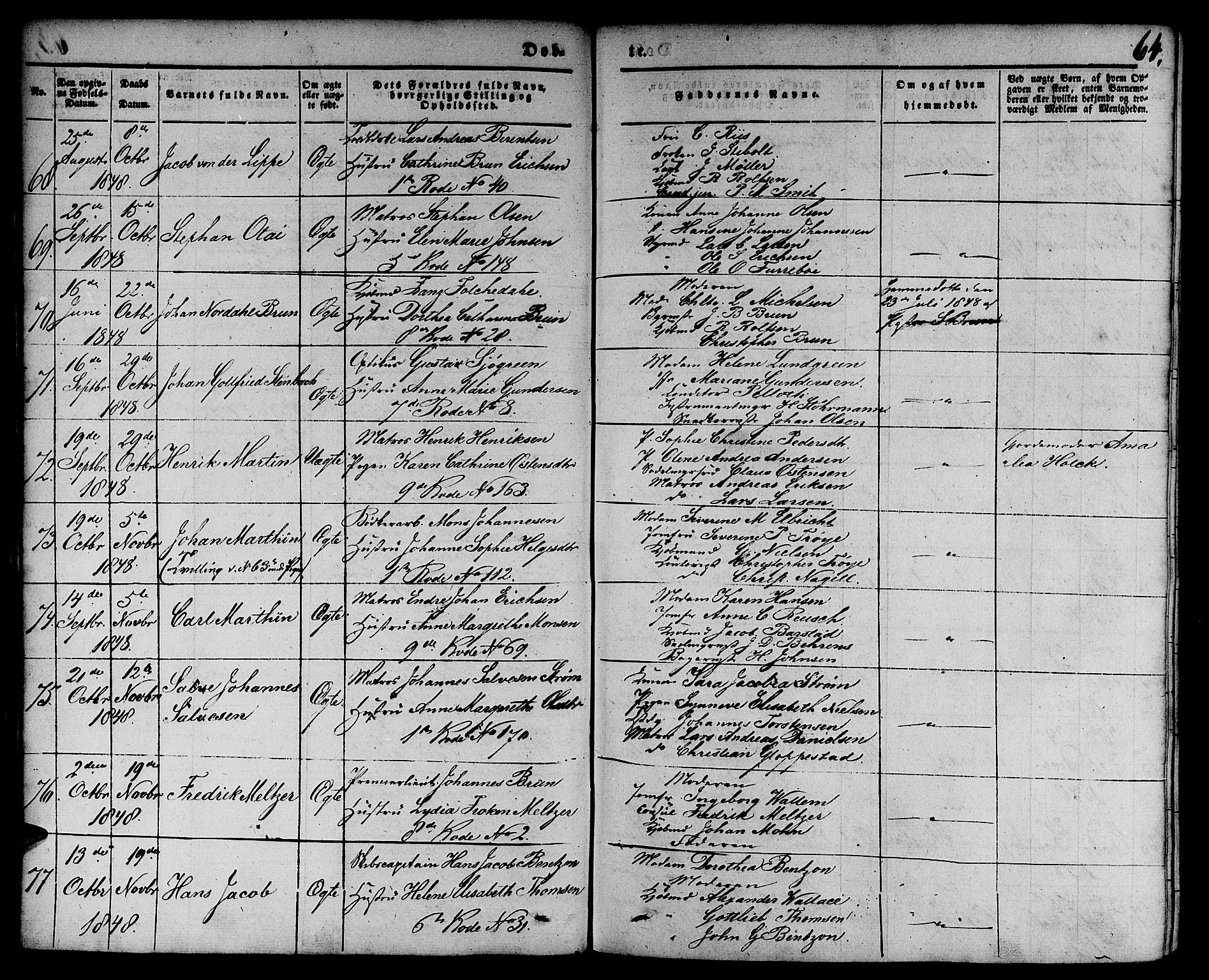 Nykirken Sokneprestembete, SAB/A-77101/H/Hab: Parish register (copy) no. B 1, 1842-1858, p. 64