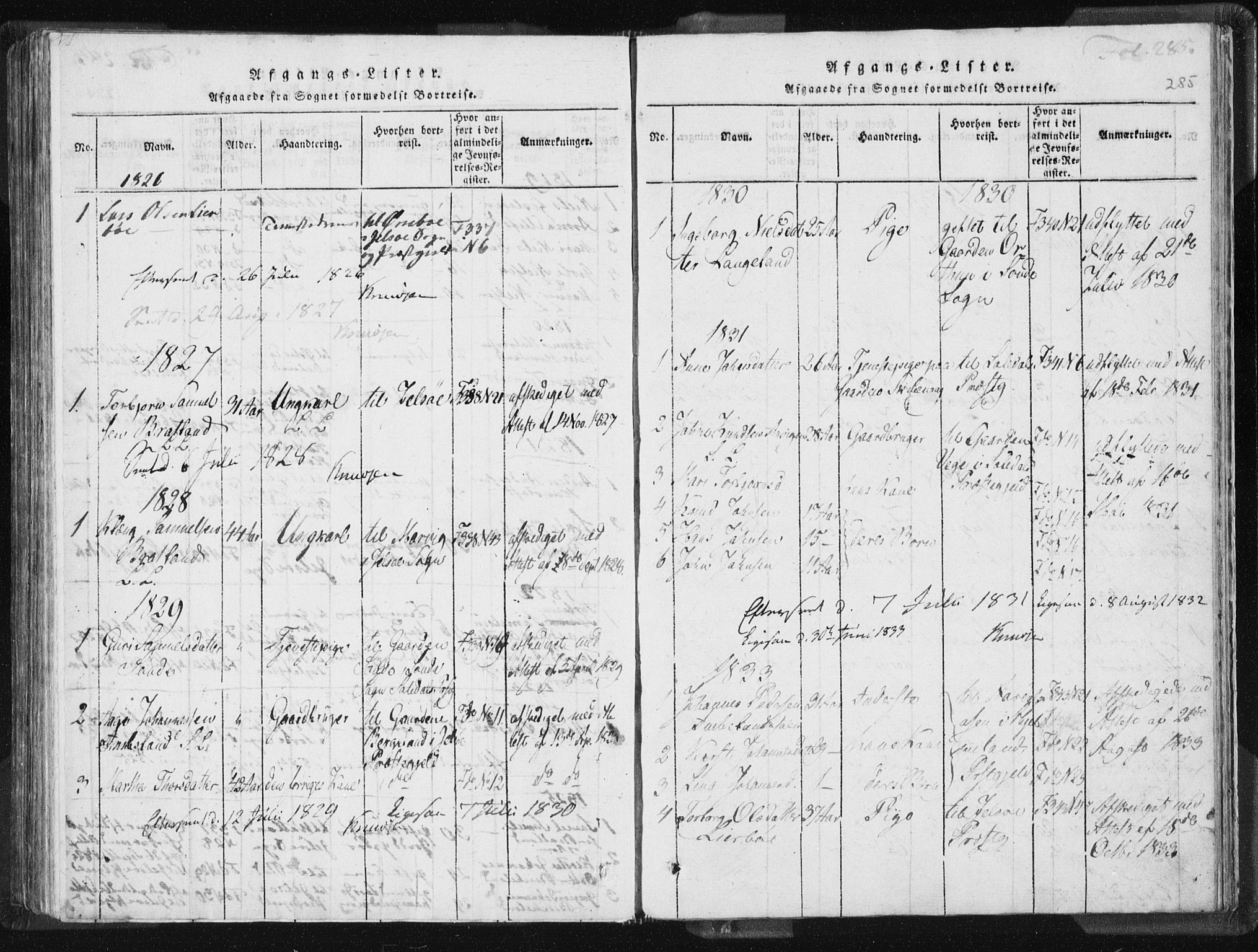 Vikedal sokneprestkontor, AV/SAST-A-101840/01/IV: Parish register (official) no. A 5, 1817-1850, p. 285