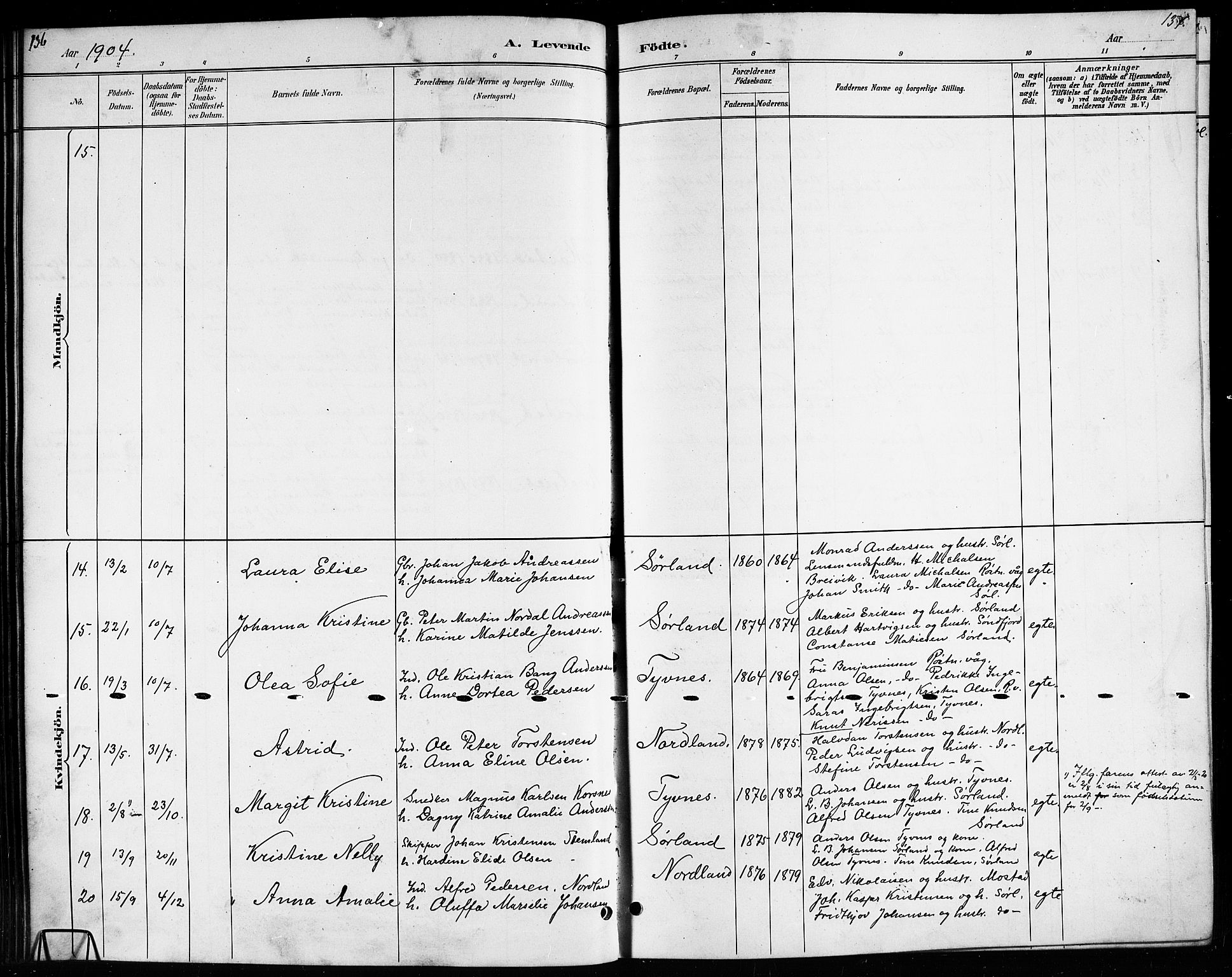 Ministerialprotokoller, klokkerbøker og fødselsregistre - Nordland, AV/SAT-A-1459/807/L0123: Parish register (copy) no. 807C01, 1884-1910, p. 136-137