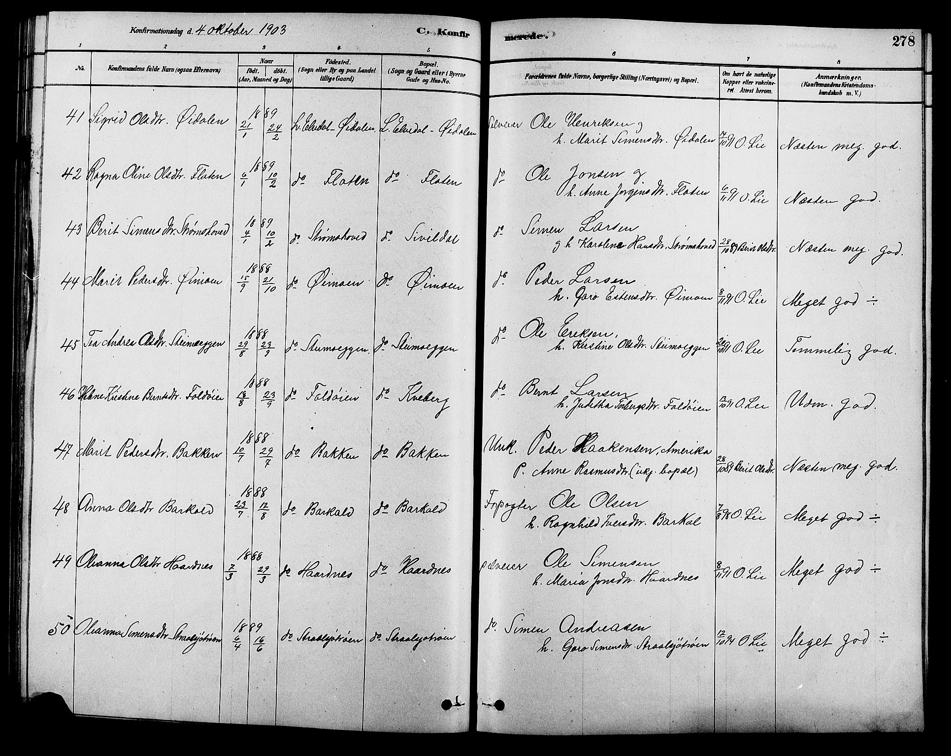 Alvdal prestekontor, AV/SAH-PREST-060/H/Ha/Hab/L0003: Parish register (copy) no. 3, 1878-1907, p. 278