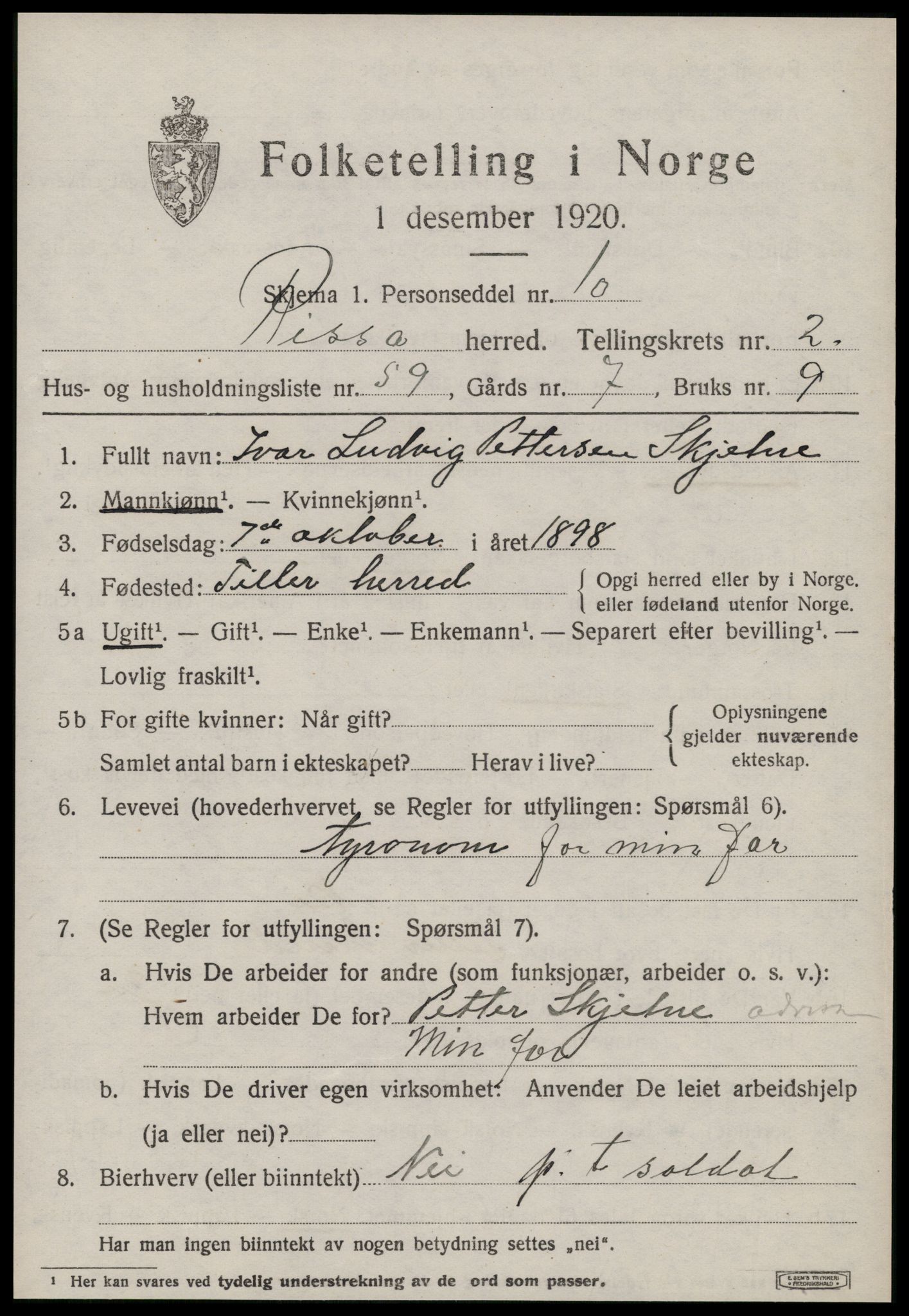 SAT, 1920 census for Rissa, 1920, p. 2389
