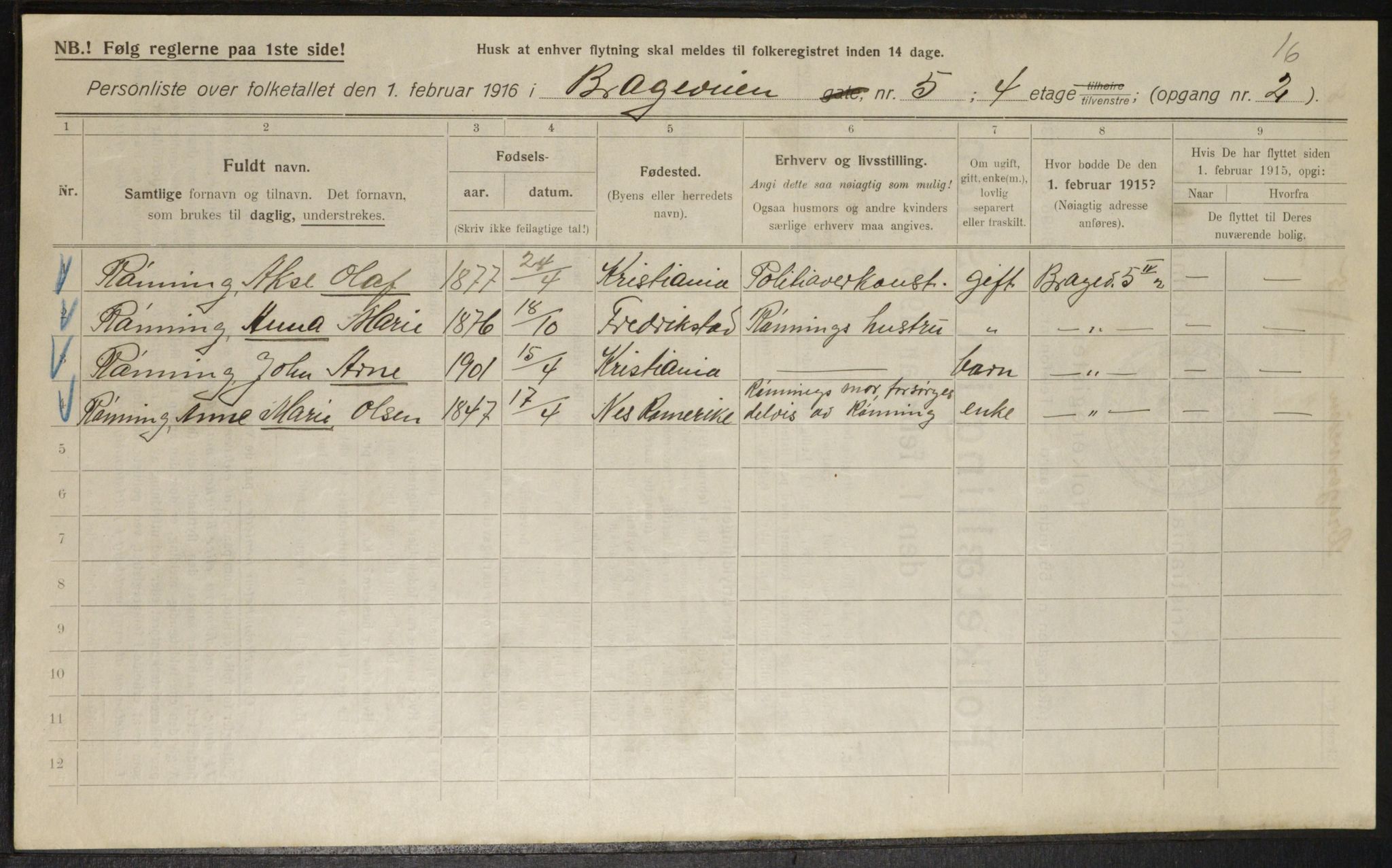 OBA, Municipal Census 1916 for Kristiania, 1916, p. 8179