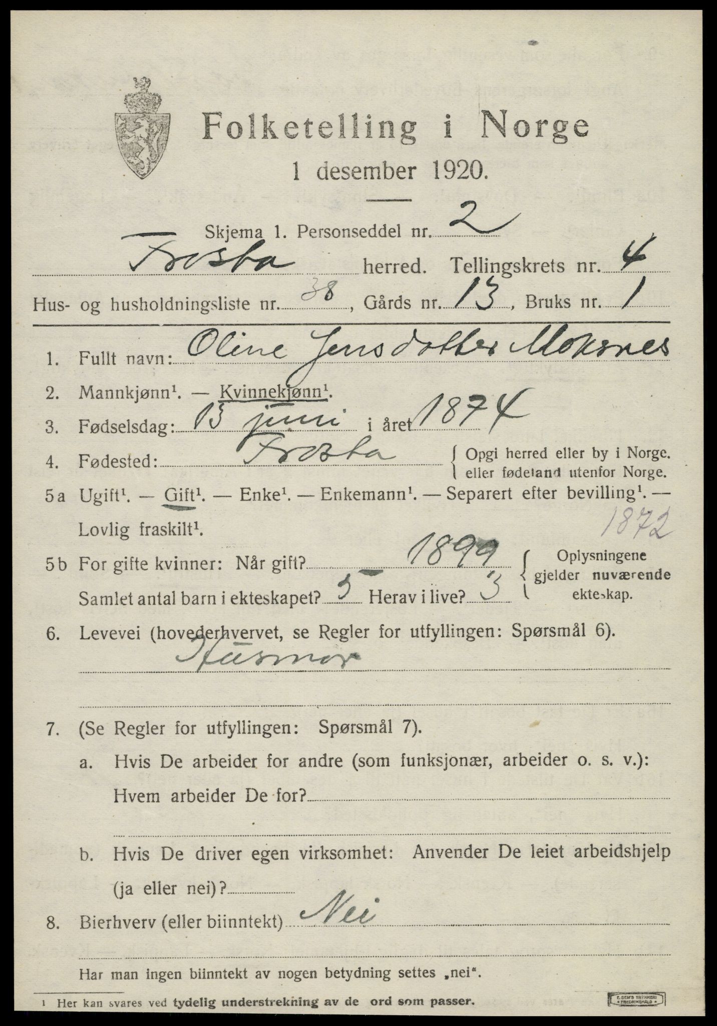 SAT, 1920 census for Frosta, 1920, p. 5166