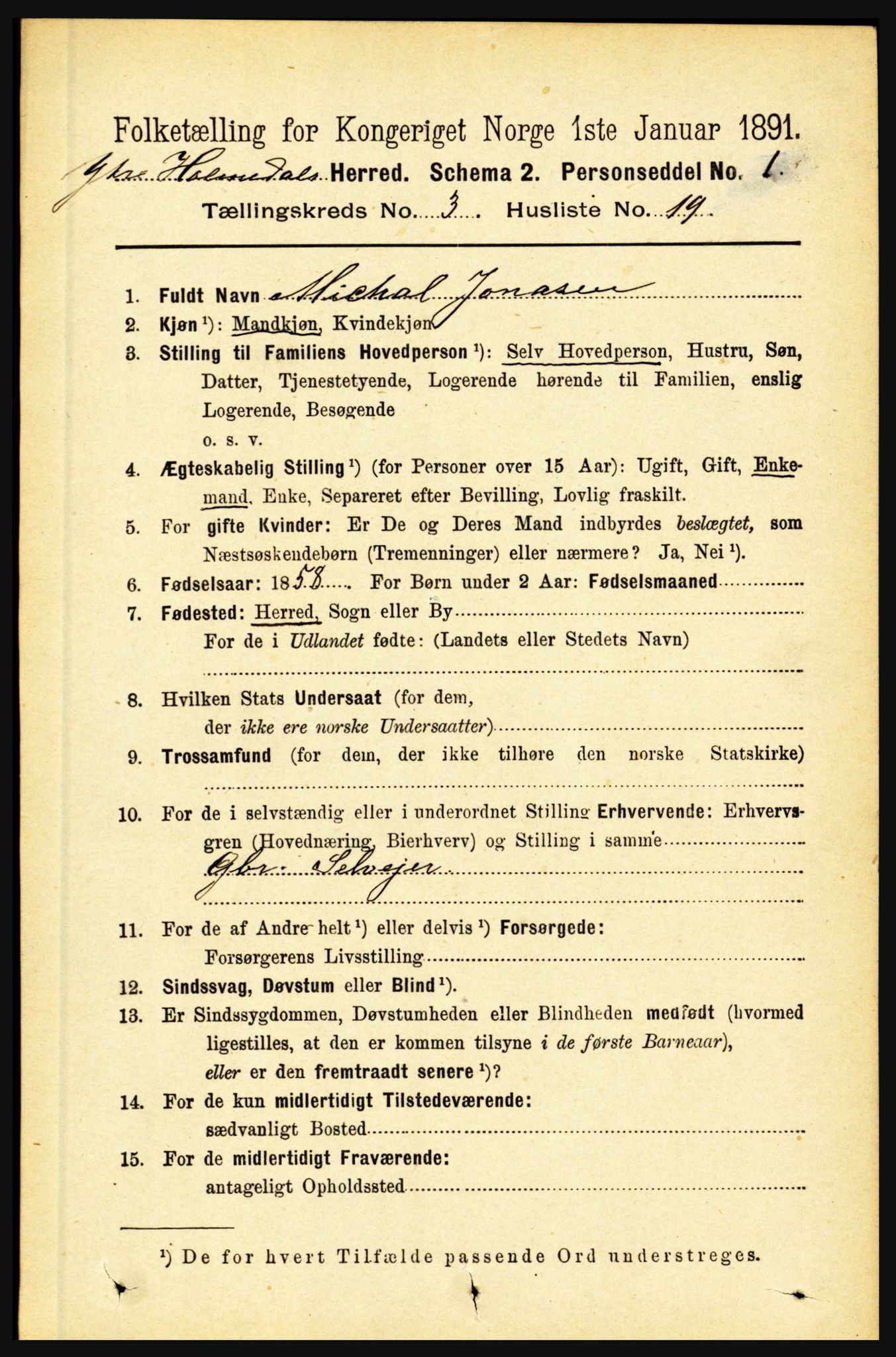 RA, 1891 census for 1429 Ytre Holmedal, 1891, p. 747