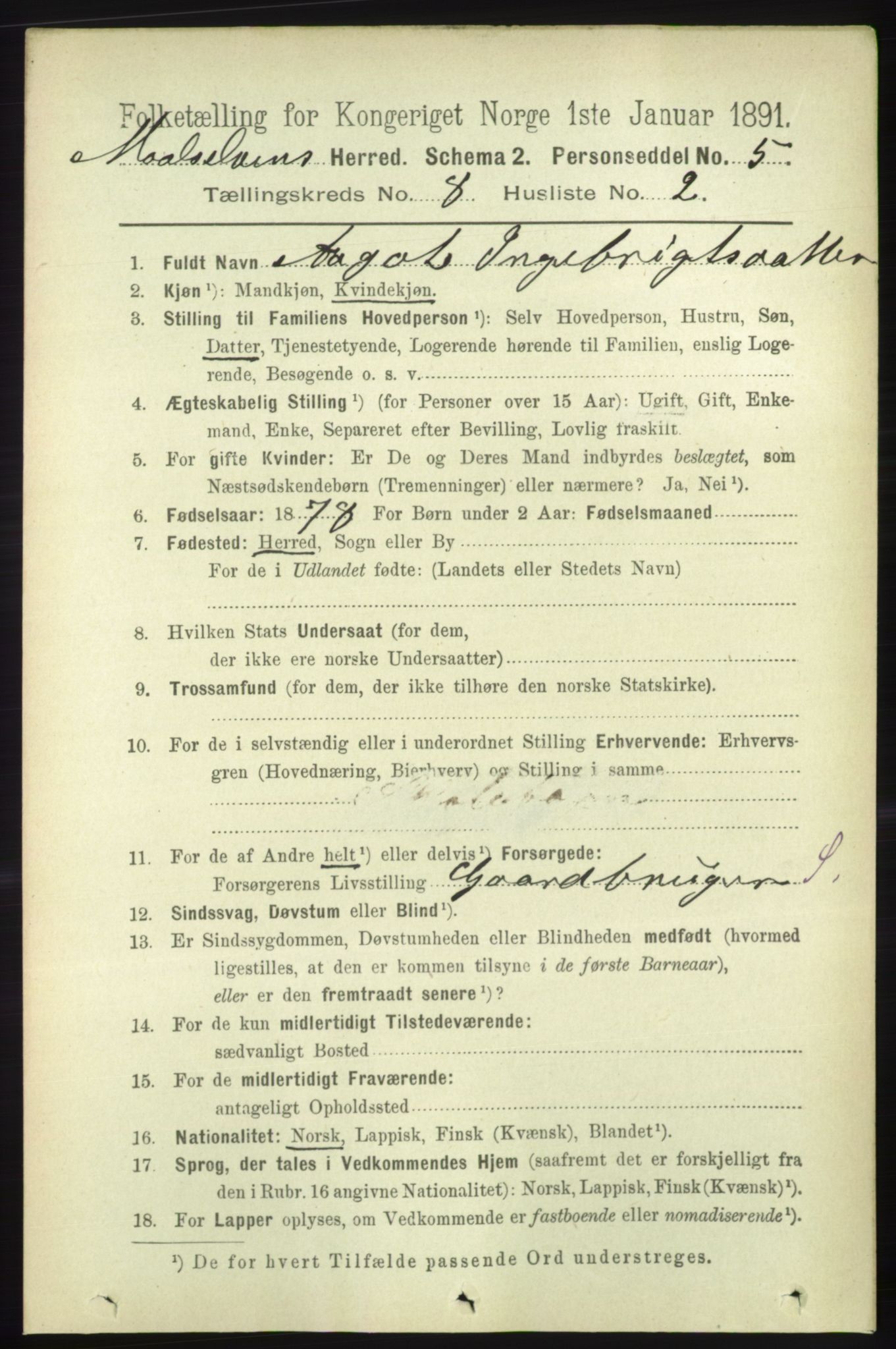 RA, 1891 census for 1924 Målselv, 1891, p. 2543