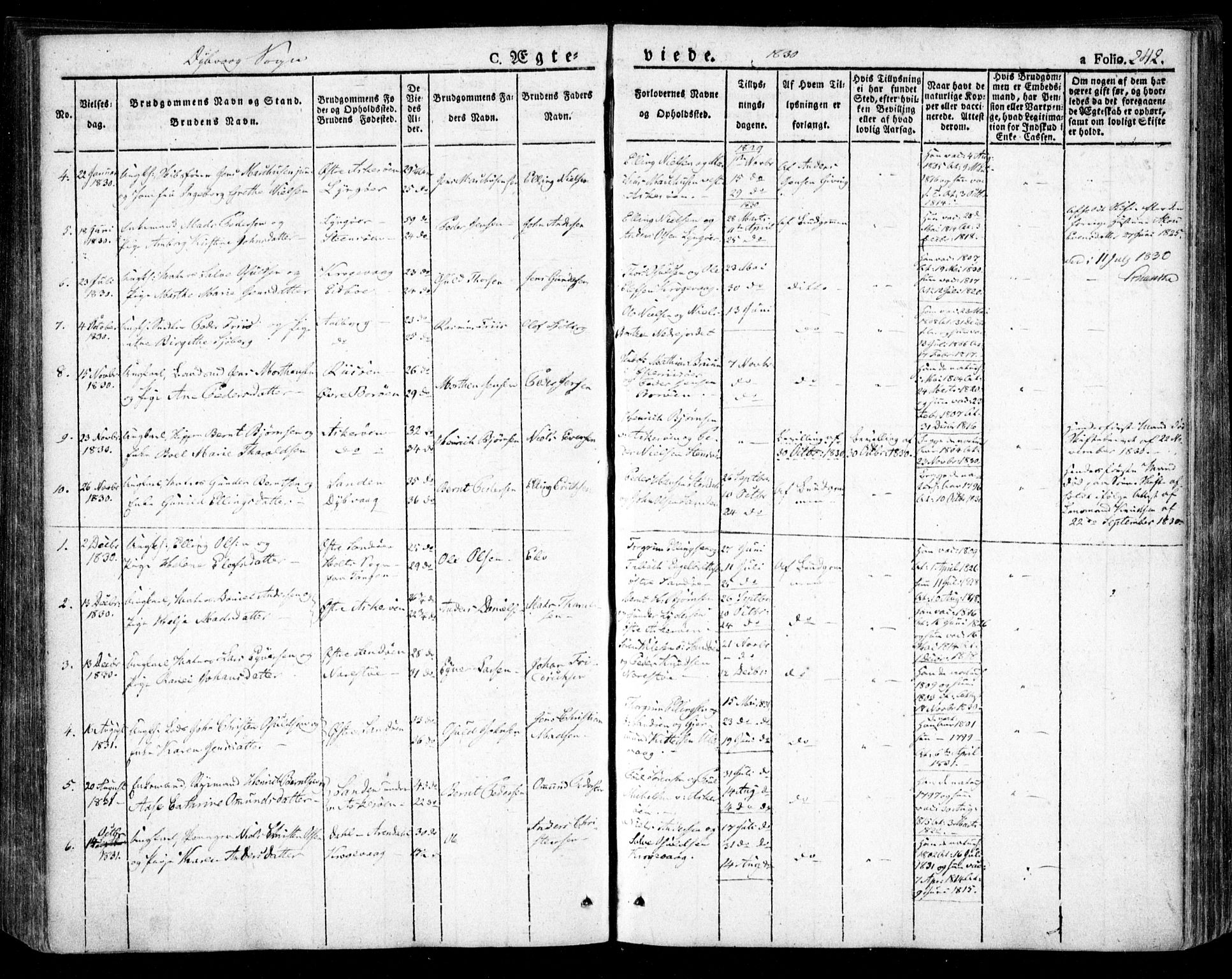 Dypvåg sokneprestkontor, SAK/1111-0007/F/Fa/Faa/L0004: Parish register (official) no. A 4, 1824-1840, p. 242