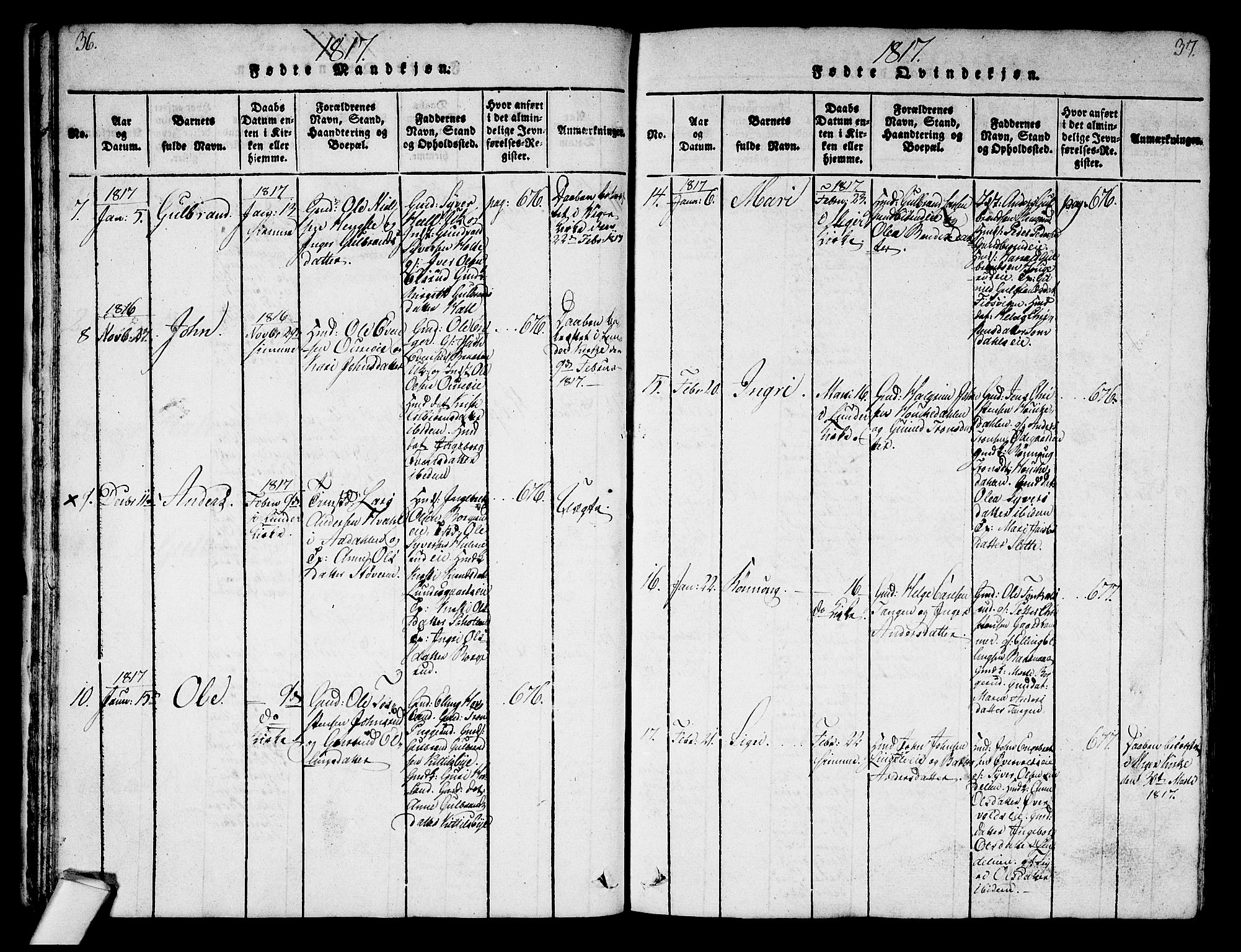 Norderhov kirkebøker, AV/SAKO-A-237/G/Ga/L0003: Parish register (copy) no. I 3 /2, 1814-1876, p. 36-37