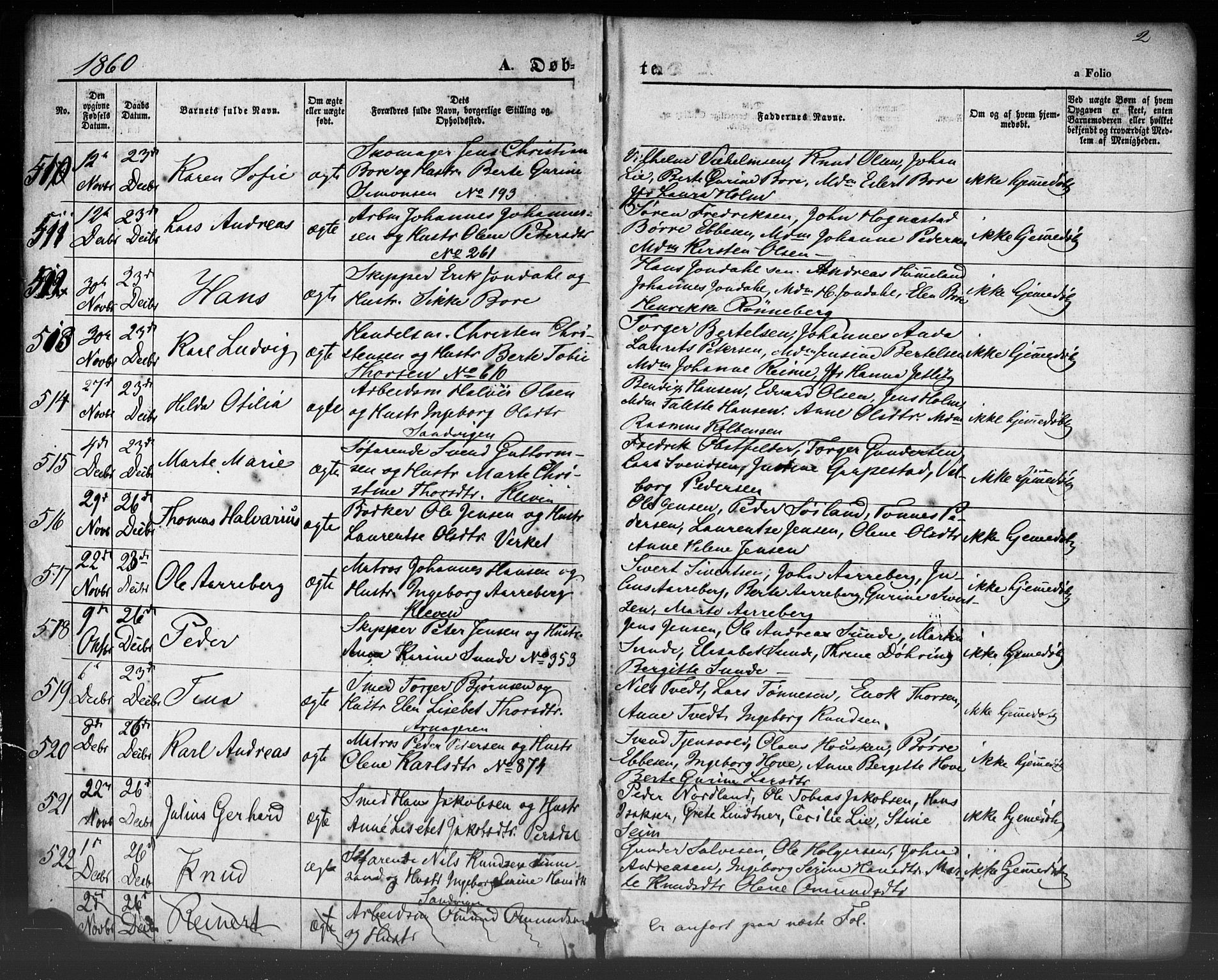 Domkirken sokneprestkontor, SAST/A-101812/001/30/30BB/L0012: Parish register (copy) no. B 12, 1860-1871, p. 2