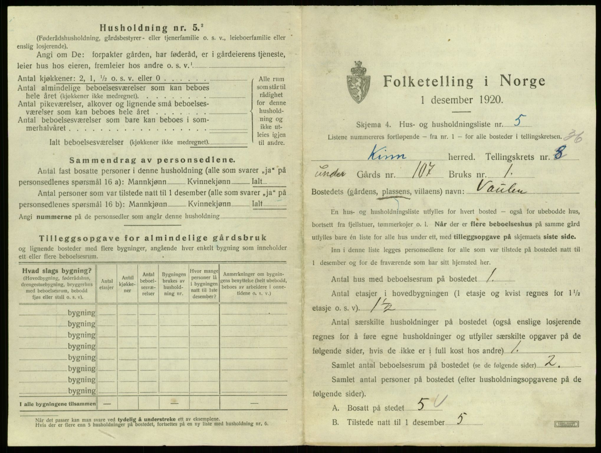 SAB, 1920 census for Kinn, 1920, p. 1743