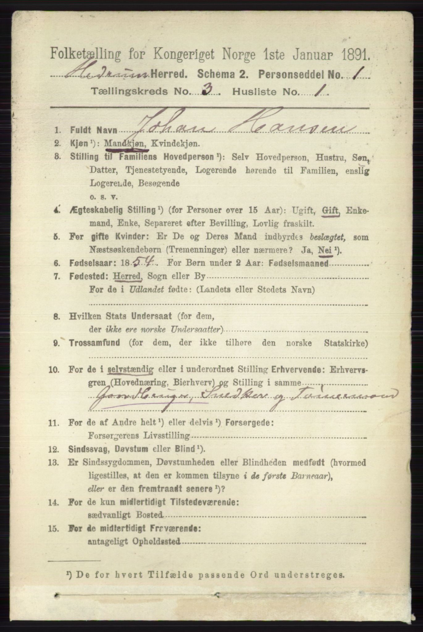 RA, 1891 census for 0727 Hedrum, 1891, p. 981