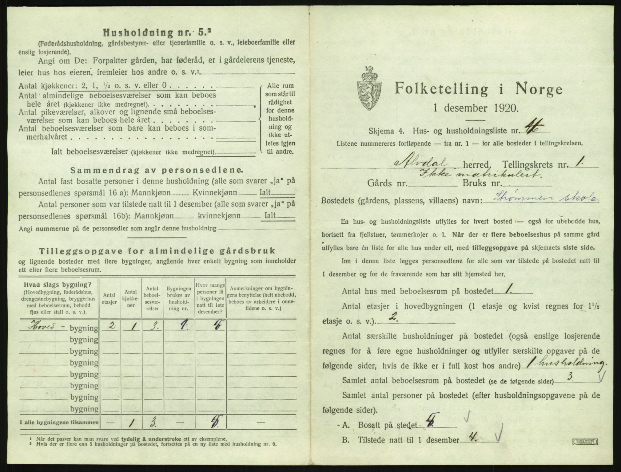 SAH, 1920 census for Alvdal, 1920, p. 54