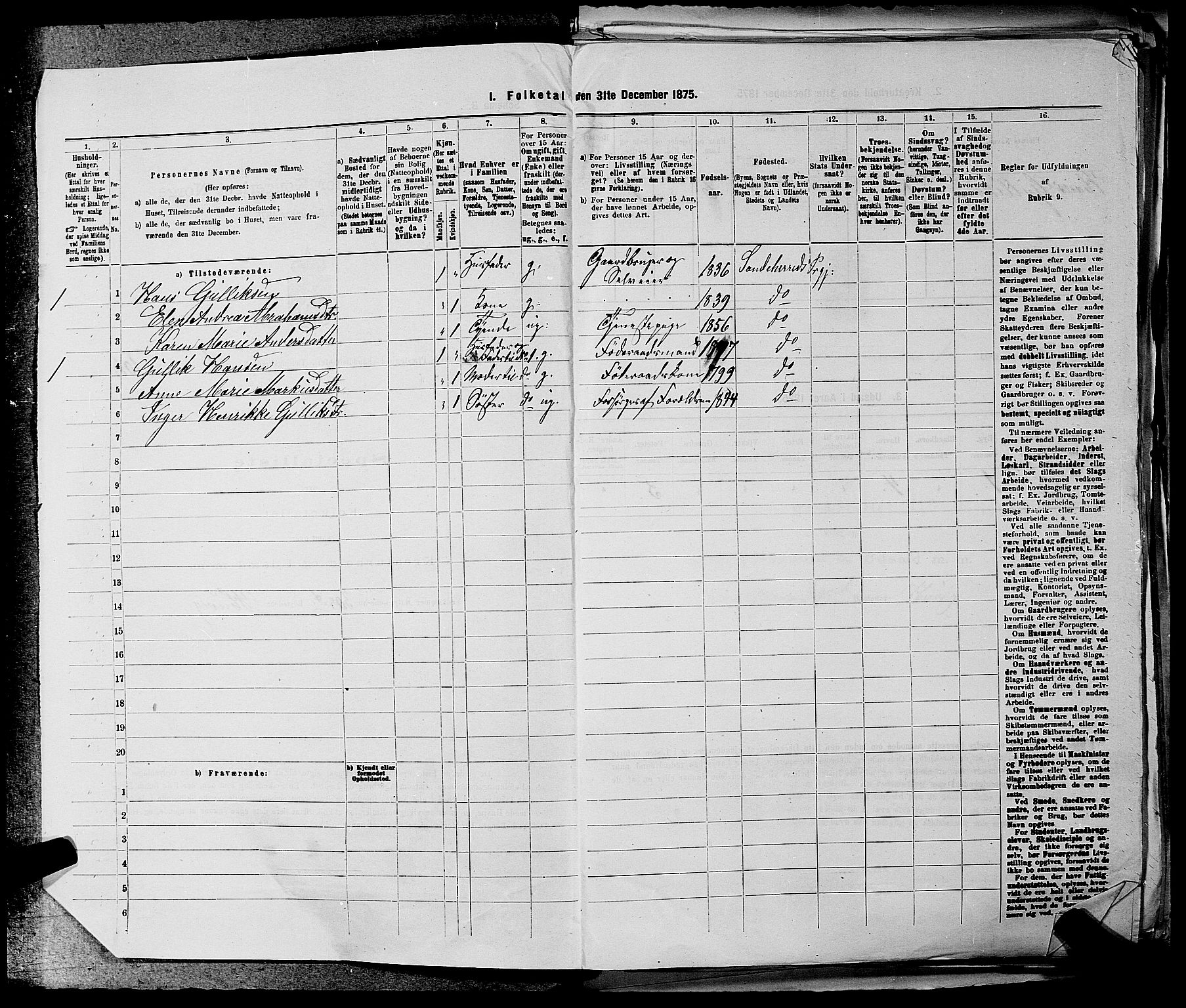 SAKO, 1875 census for 0724L Sandeherred/Sandeherred, 1875, p. 92