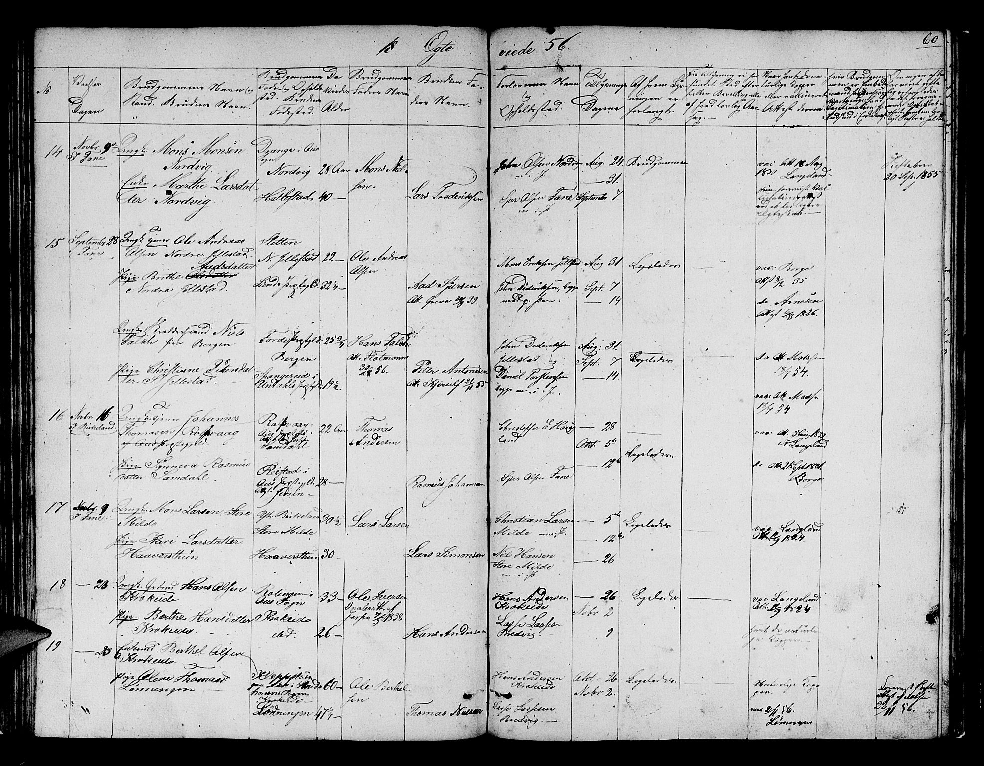 Fana Sokneprestembete, AV/SAB-A-75101/H/Hab/Habb/L0002: Parish register (copy) no. B 2, 1851-1860, p. 60