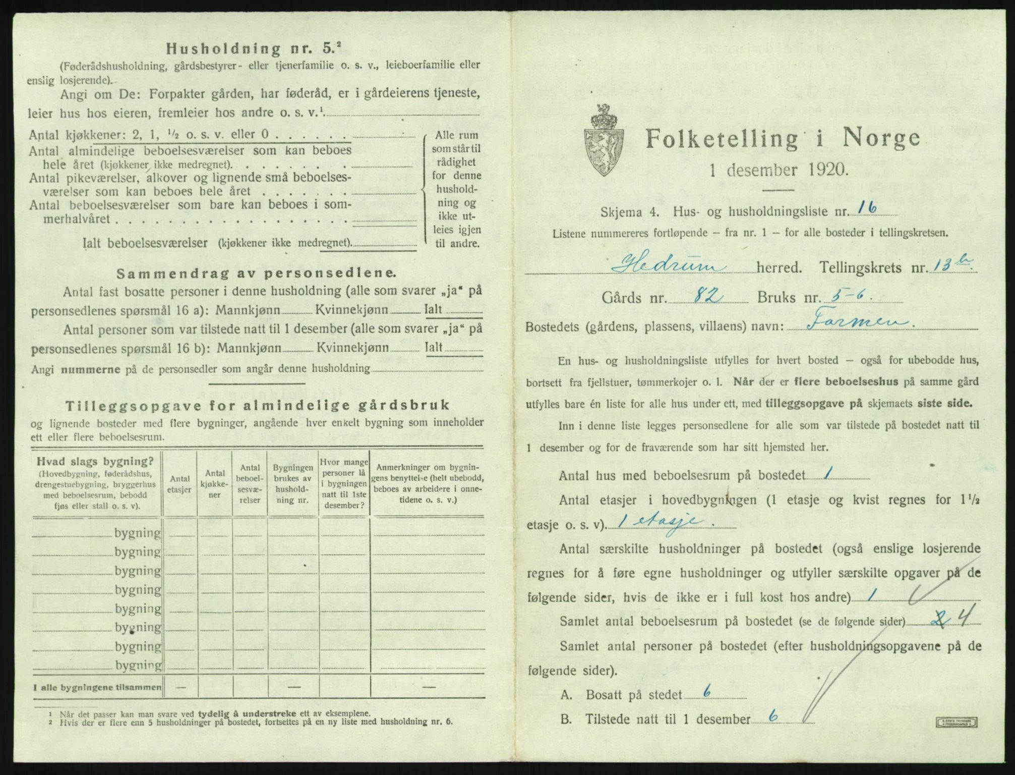 SAKO, 1920 census for Hedrum, 1920, p. 1233