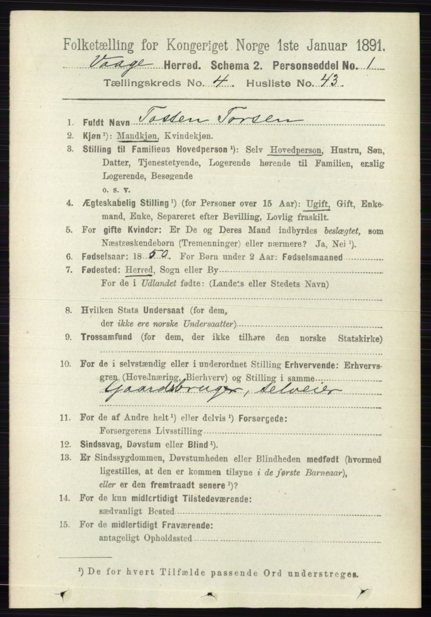 RA, 1891 census for 0515 Vågå, 1891, p. 2976