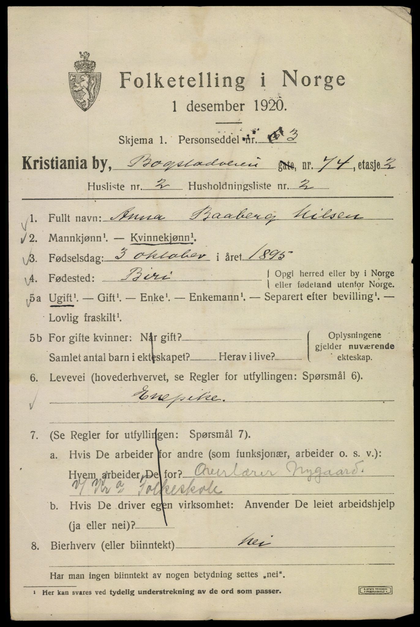 SAO, 1920 census for Kristiania, 1920, p. 167369