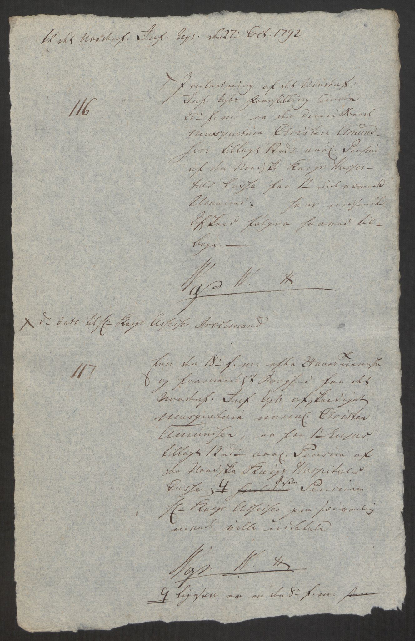 Forsvaret, Den norske kvesthuskasse/krigshospitalkasse, AV/RA-RAFA-1887/F/Fa/L0008: Konsepter, 1790-1793, p. 945