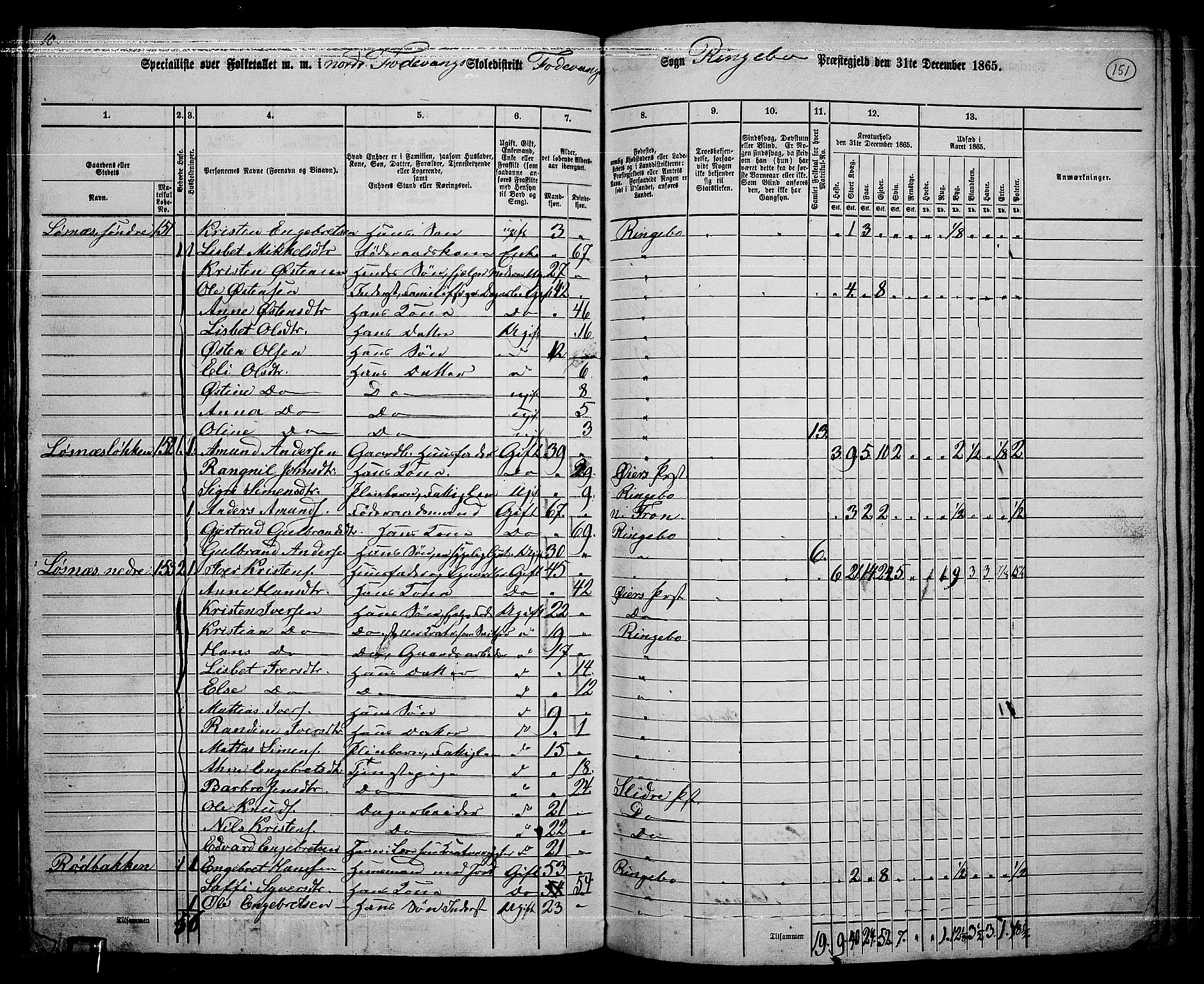 RA, 1865 census for Ringebu, 1865, p. 126