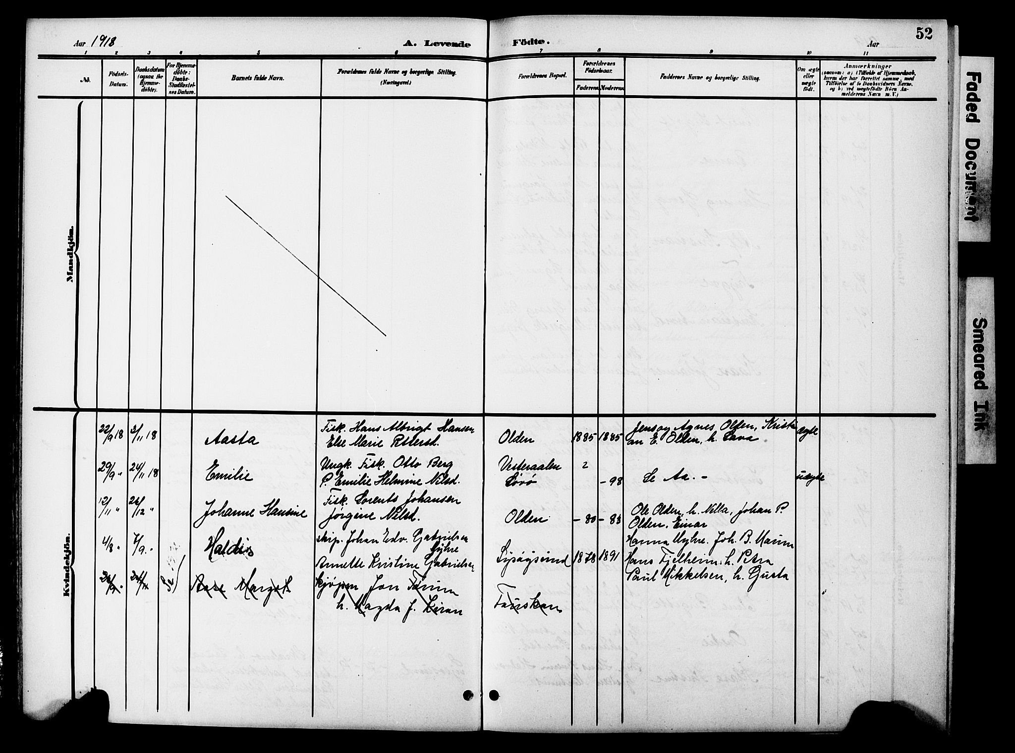 Ministerialprotokoller, klokkerbøker og fødselsregistre - Sør-Trøndelag, SAT/A-1456/654/L0666: Parish register (copy) no. 654C02, 1901-1925, p. 52