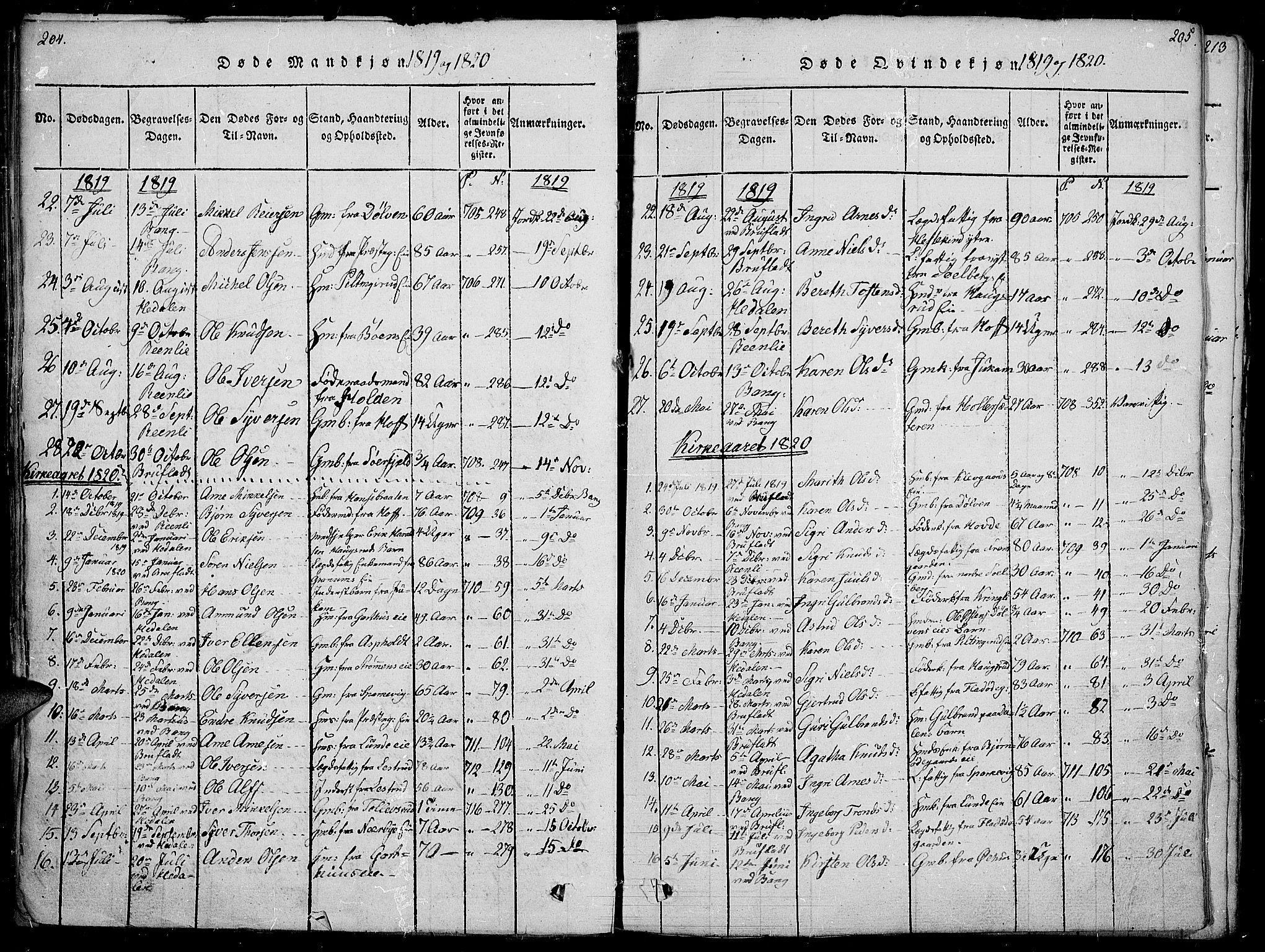 Sør-Aurdal prestekontor, SAH/PREST-128/H/Ha/Haa/L0002: Parish register (official) no. 2, 1815-1840, p. 204-205