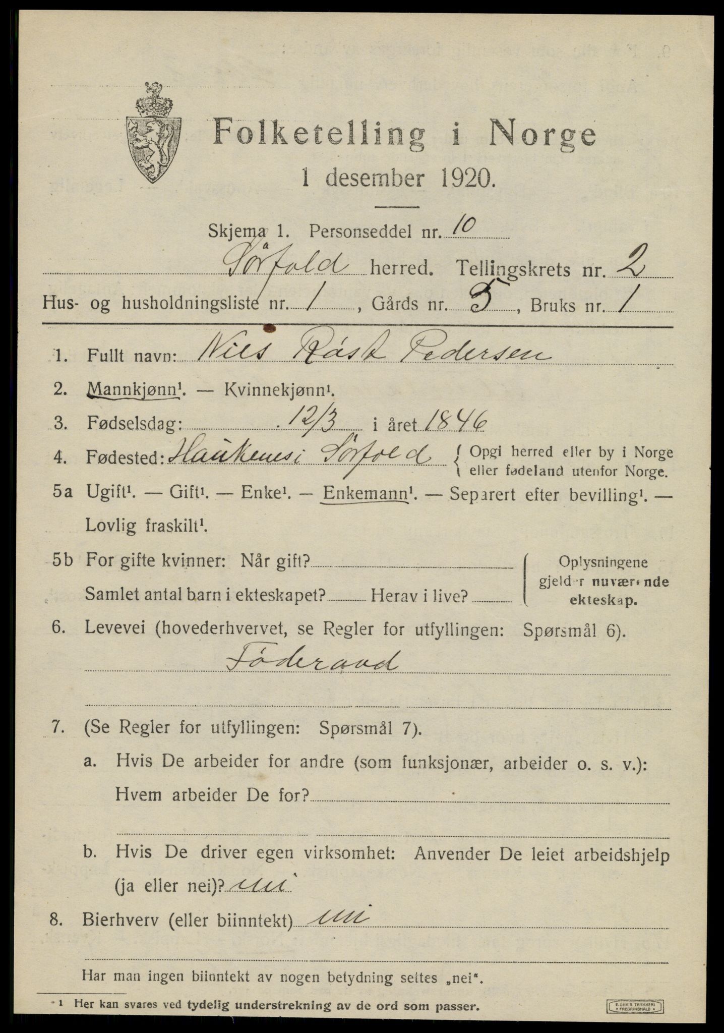 SAT, 1920 census for Sørfold, 1920, p. 1359