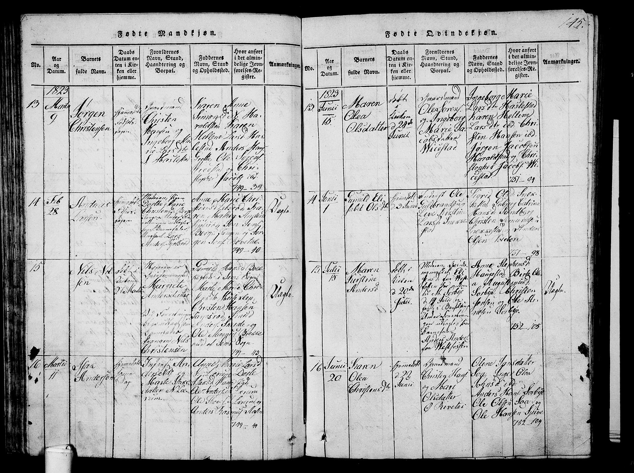 Våle kirkebøker, AV/SAKO-A-334/G/Ga/L0001: Parish register (copy) no. I 1, 1814-1824, p. 144-145