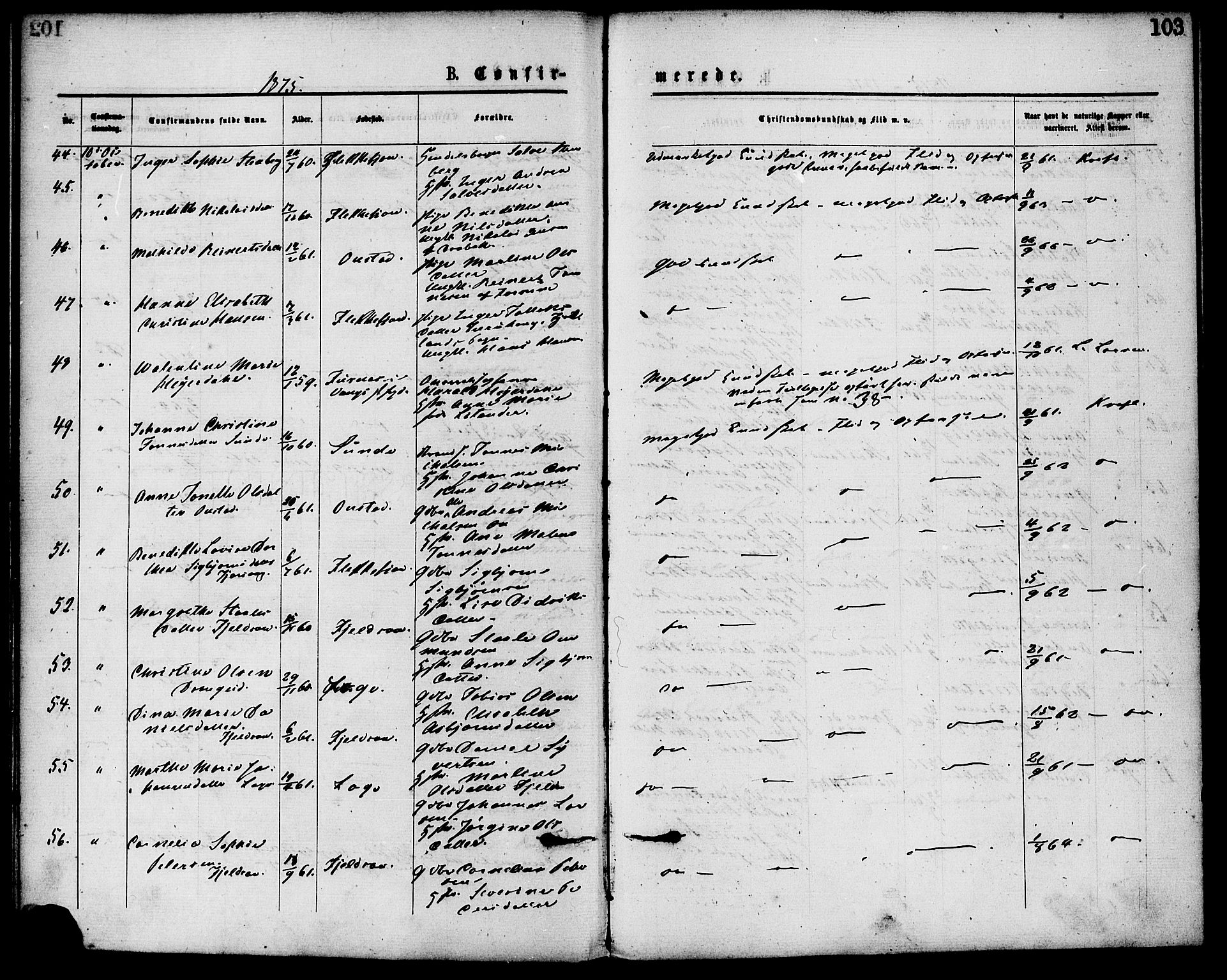 Flekkefjord sokneprestkontor, AV/SAK-1111-0012/F/Fa/Fac/L0007: Parish register (official) no. A 7, 1875-1885, p. 103