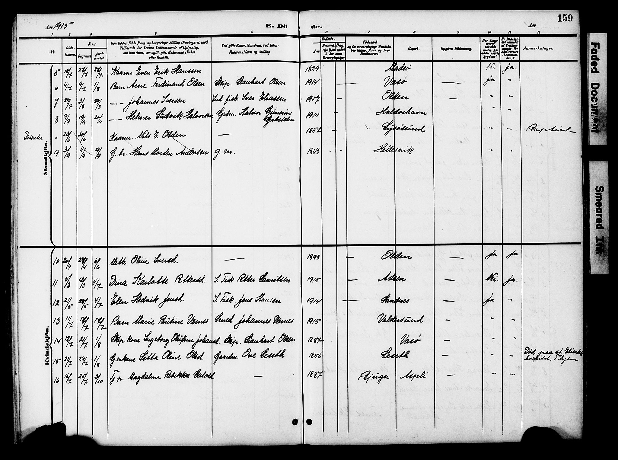 Ministerialprotokoller, klokkerbøker og fødselsregistre - Sør-Trøndelag, SAT/A-1456/654/L0666: Parish register (copy) no. 654C02, 1901-1925, p. 159