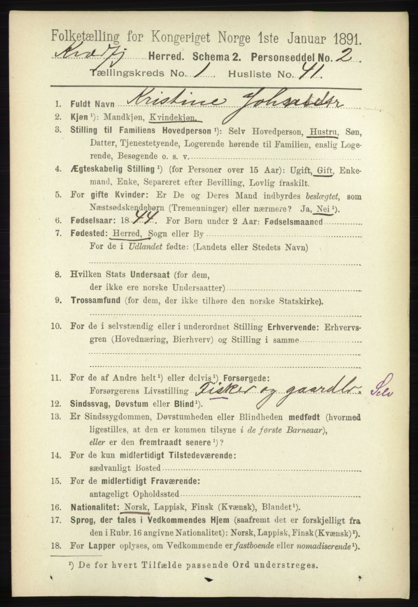 RA, 1891 census for 1911 Kvæfjord, 1891, p. 353