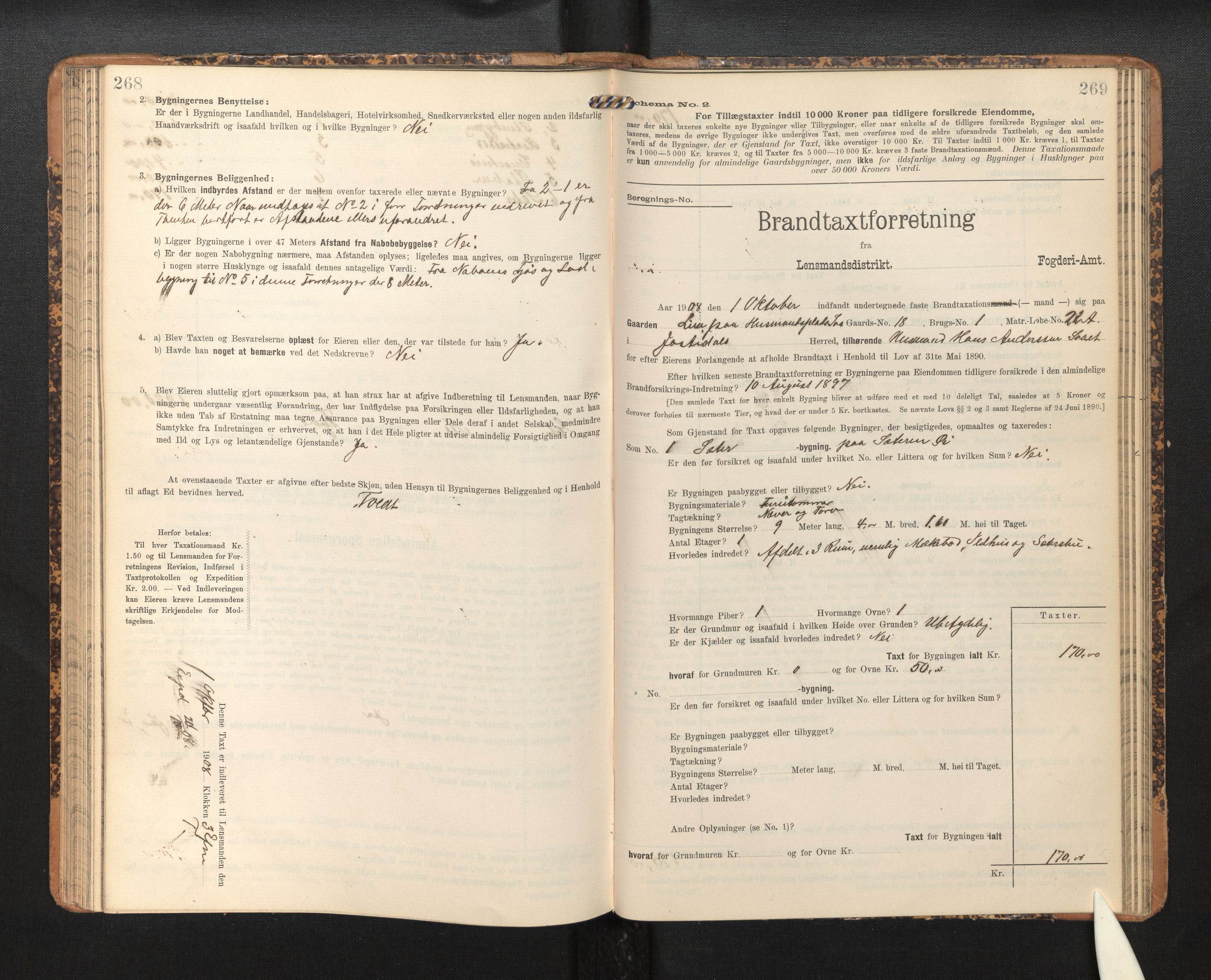 Lensmannen i Jostedal, SAB/A-28601/0012/L0004: Branntakstprotokoll, skjematakst, 1906-1919, p. 268-269