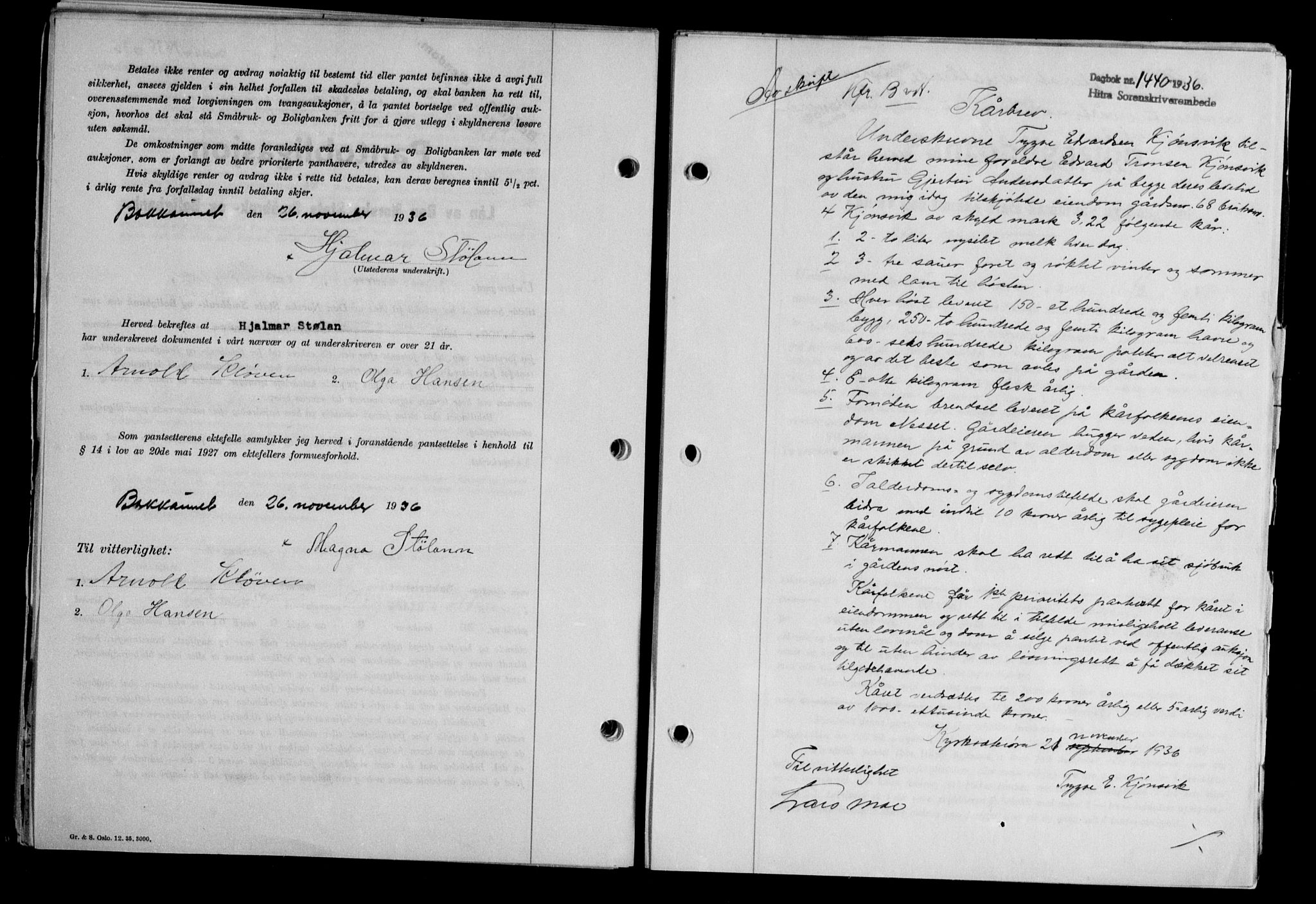 Hitra sorenskriveri, AV/SAT-A-0018/2/2C/2Ca/L0028: Mortgage book no. B-1, 1936-1939, Diary no: : 1440/1936