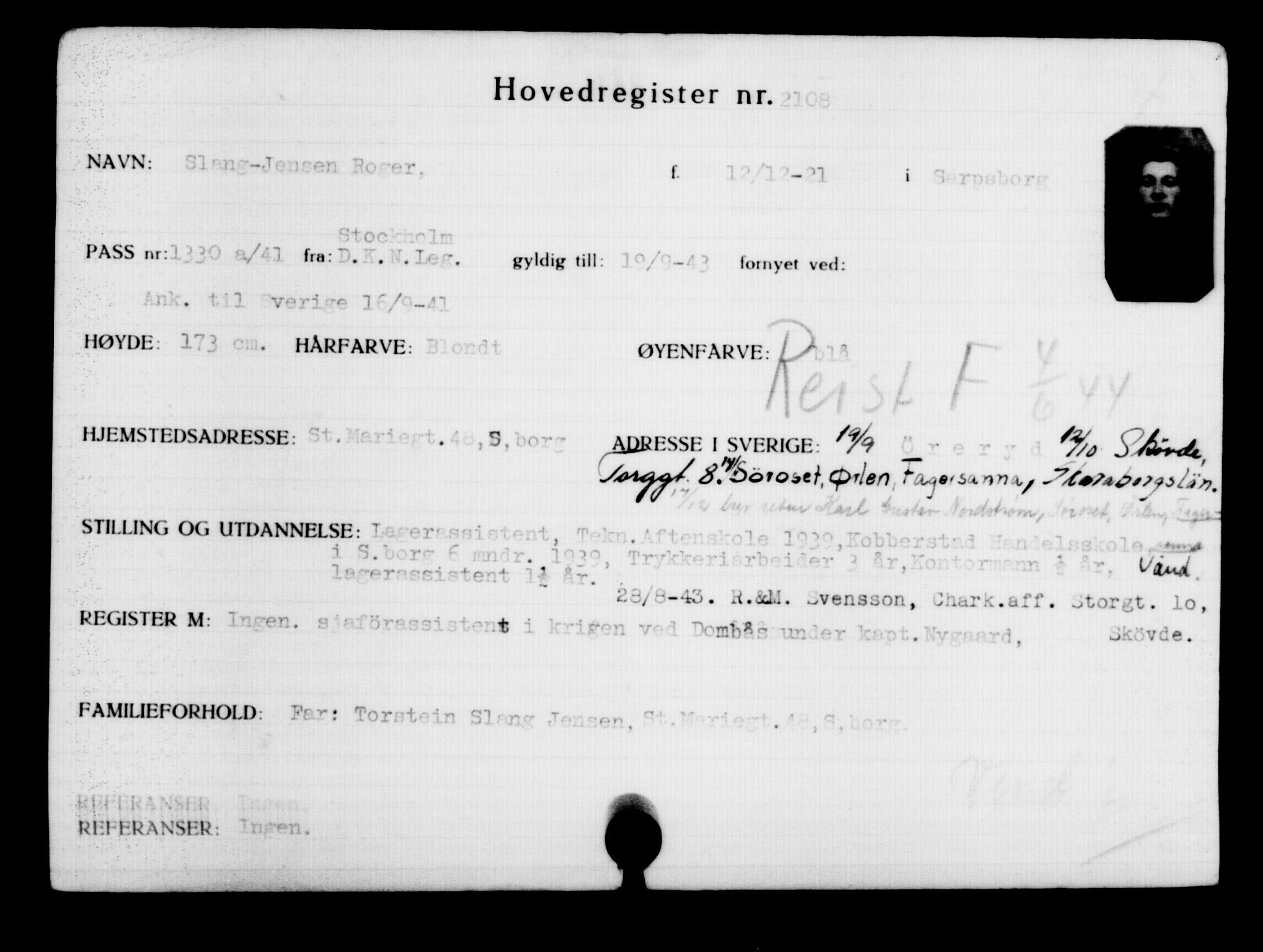 Utenriksstasjonene, Legasjonen i Stockholm, Flyktningkontoret, AV/RA-S-6753/V/Va/L0003: Kjesäterkartoteket, flyktninger med registreringsnr. 2001-3495, 1940-1945, p. 146