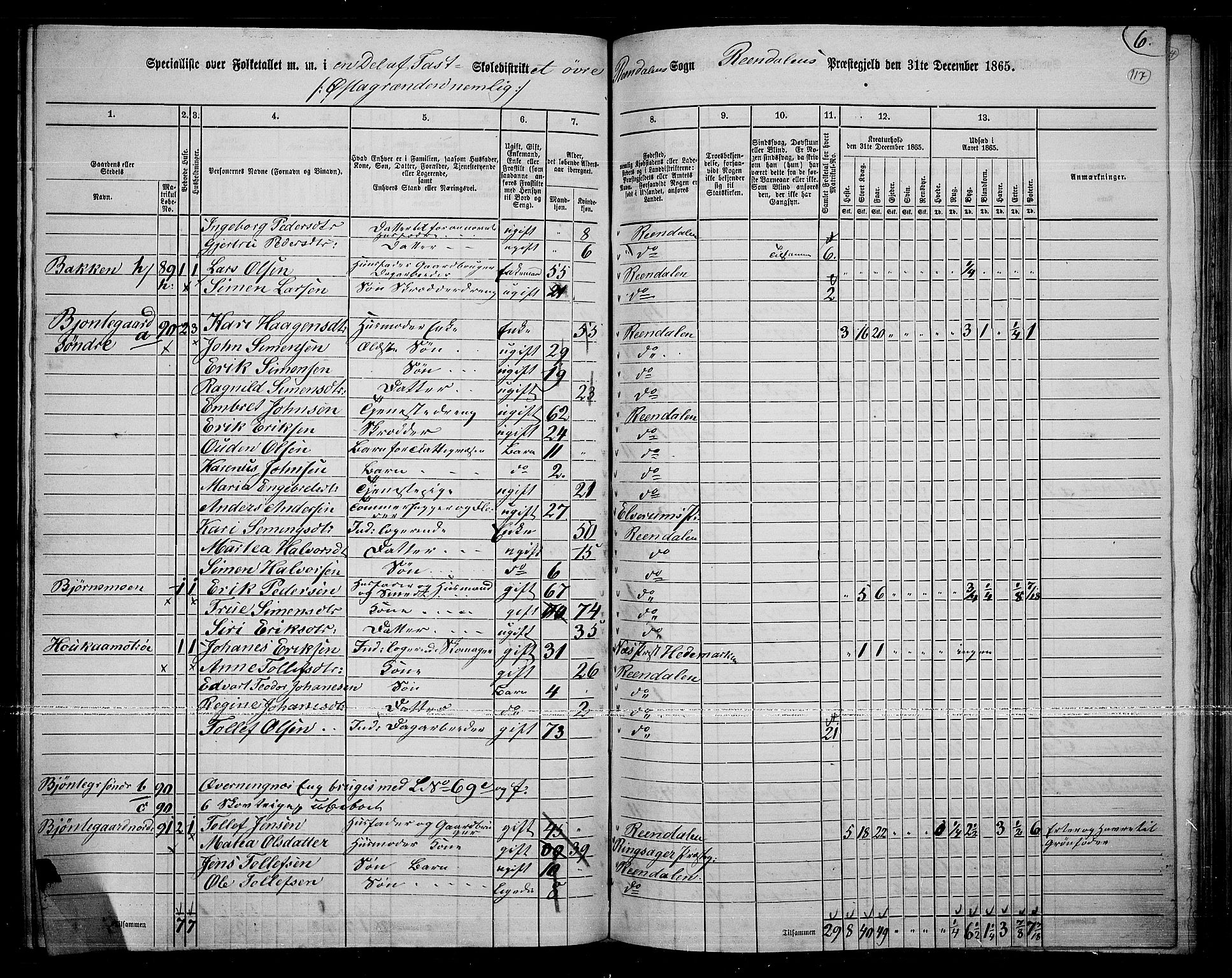 RA, 1865 census for Rendalen, 1865, p. 96