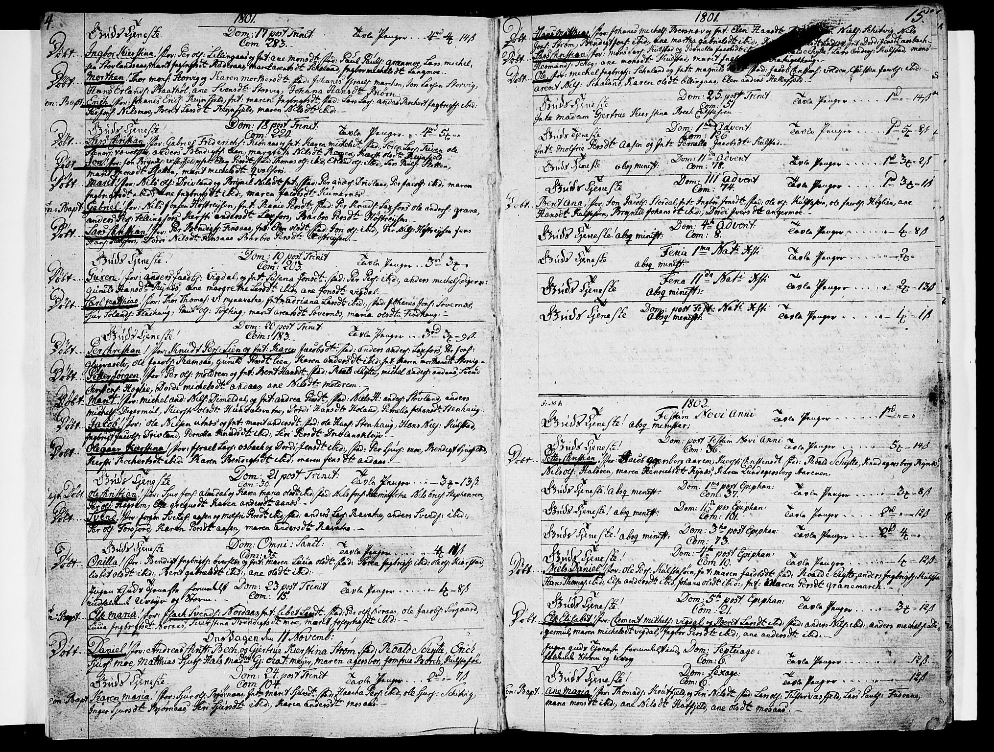 Ministerialprotokoller, klokkerbøker og fødselsregistre - Nordland, SAT/A-1459/820/L0287: Parish register (official) no. 820A08, 1800-1819, p. 14-15