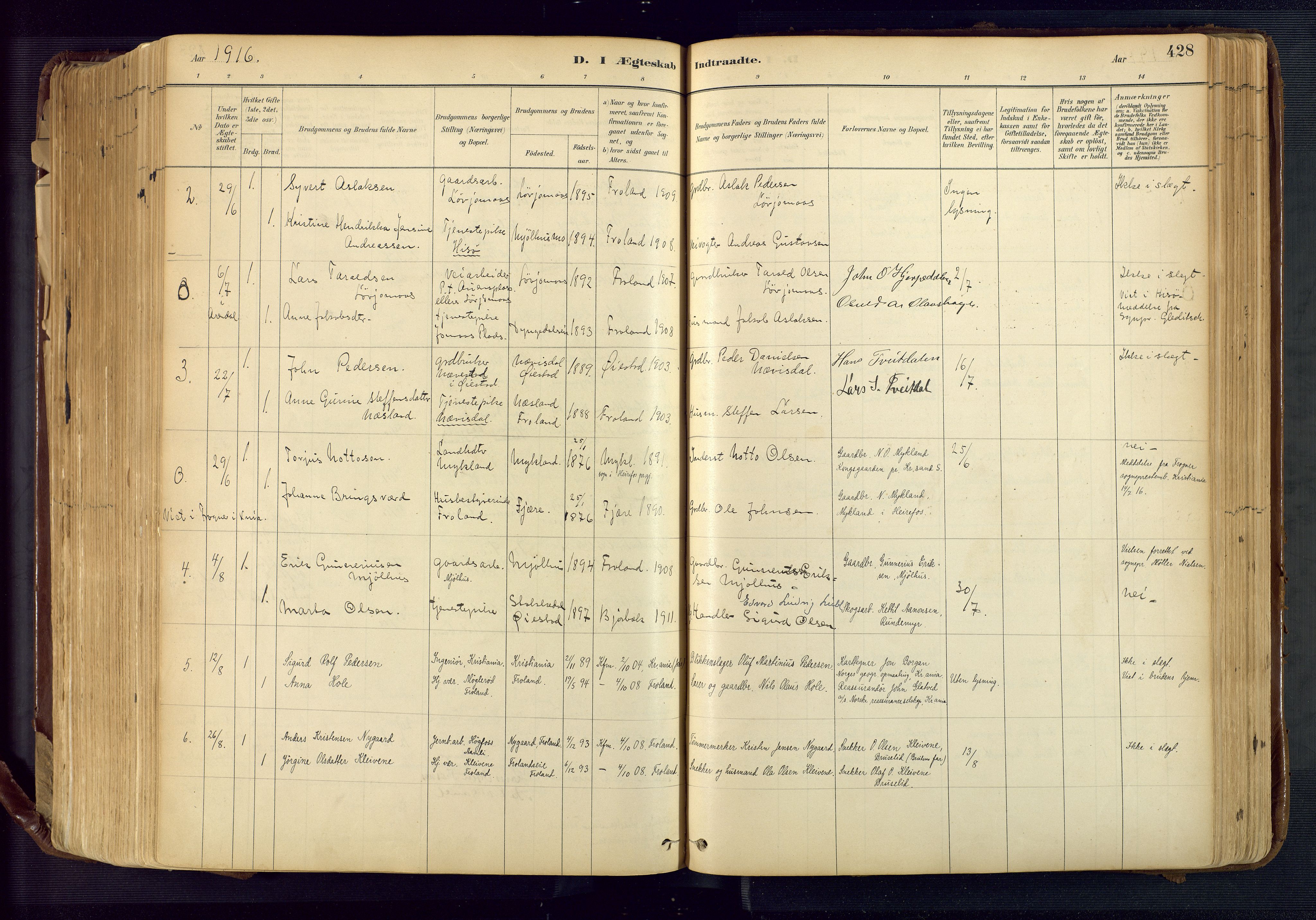 Froland sokneprestkontor, SAK/1111-0013/F/Fa/L0005: Parish register (official) no. A 5, 1882-1921, p. 428