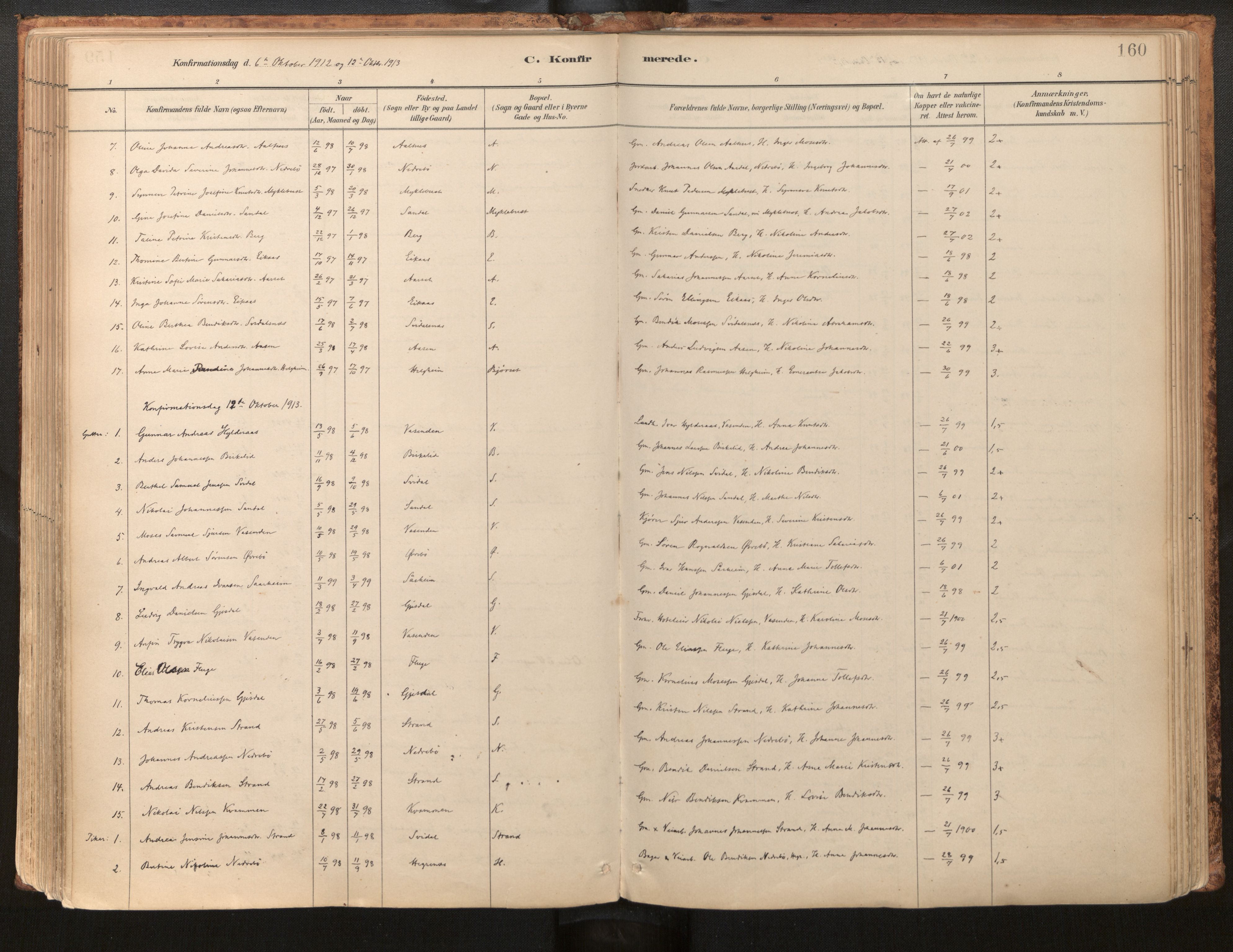 Jølster sokneprestembete, AV/SAB-A-80701/H/Haa/Haab/L0001: Parish register (official) no. B 1, 1882-1930, p. 160