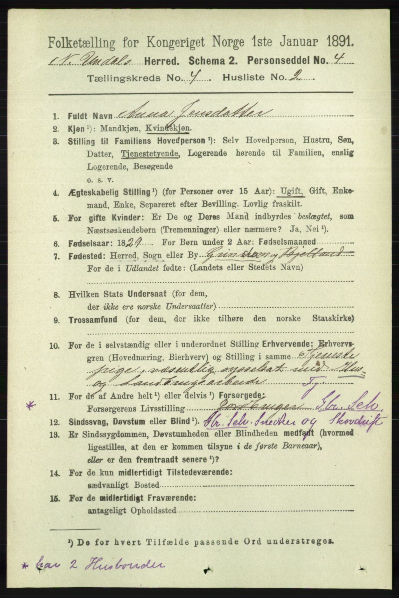 RA, 1891 census for 1028 Nord-Audnedal, 1891, p. 1104