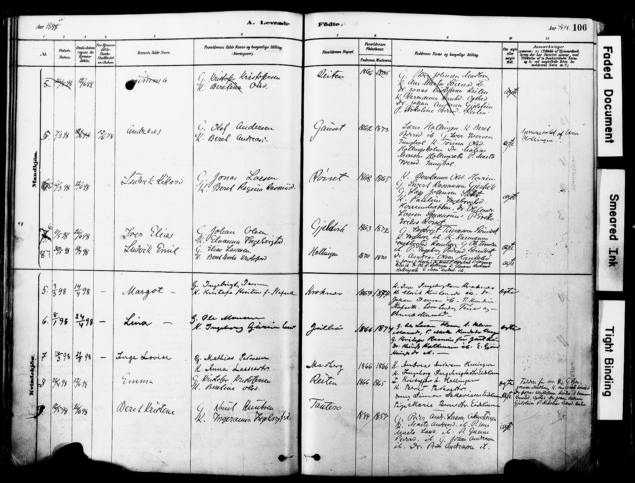 Ministerialprotokoller, klokkerbøker og fødselsregistre - Møre og Romsdal, SAT/A-1454/560/L0721: Parish register (official) no. 560A05, 1878-1917, p. 106